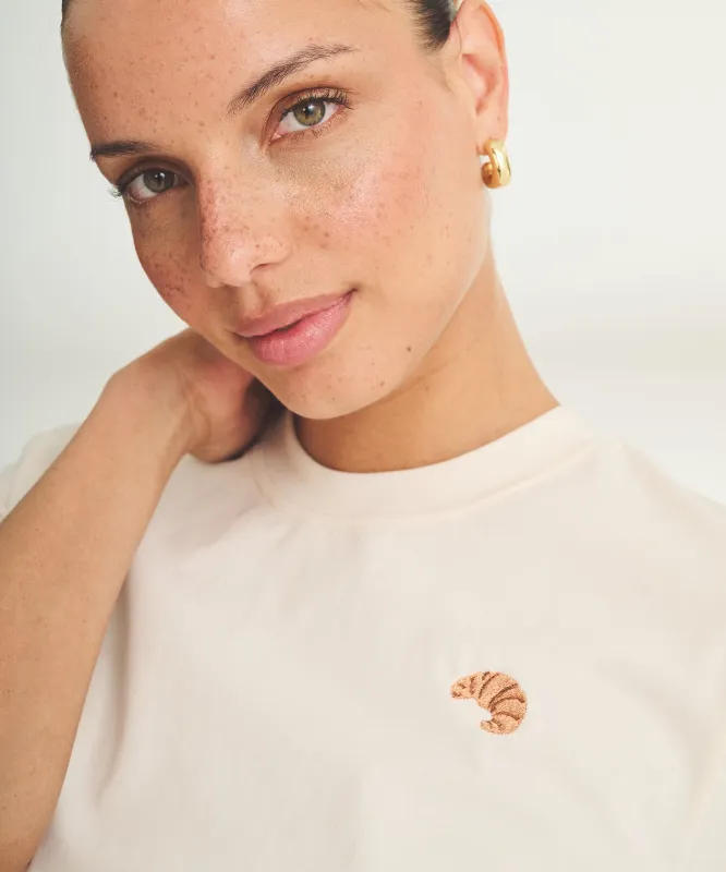 Women's Embroidered Croissant Boxy Tee sold by Naadam