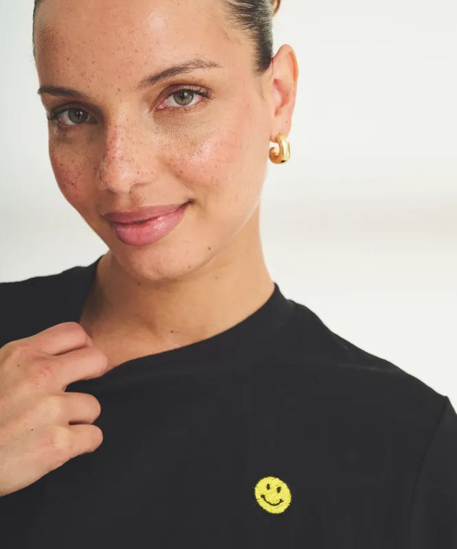 Women's Embroidered Smiley Boxy Tee sold by Naadam