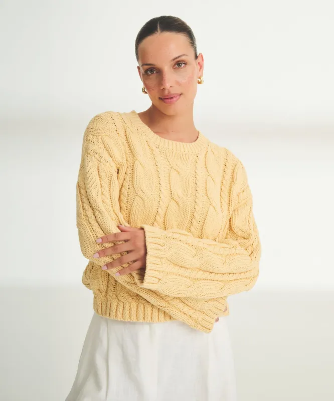Luxe Cotton Cable Crewneck sold by Naadam