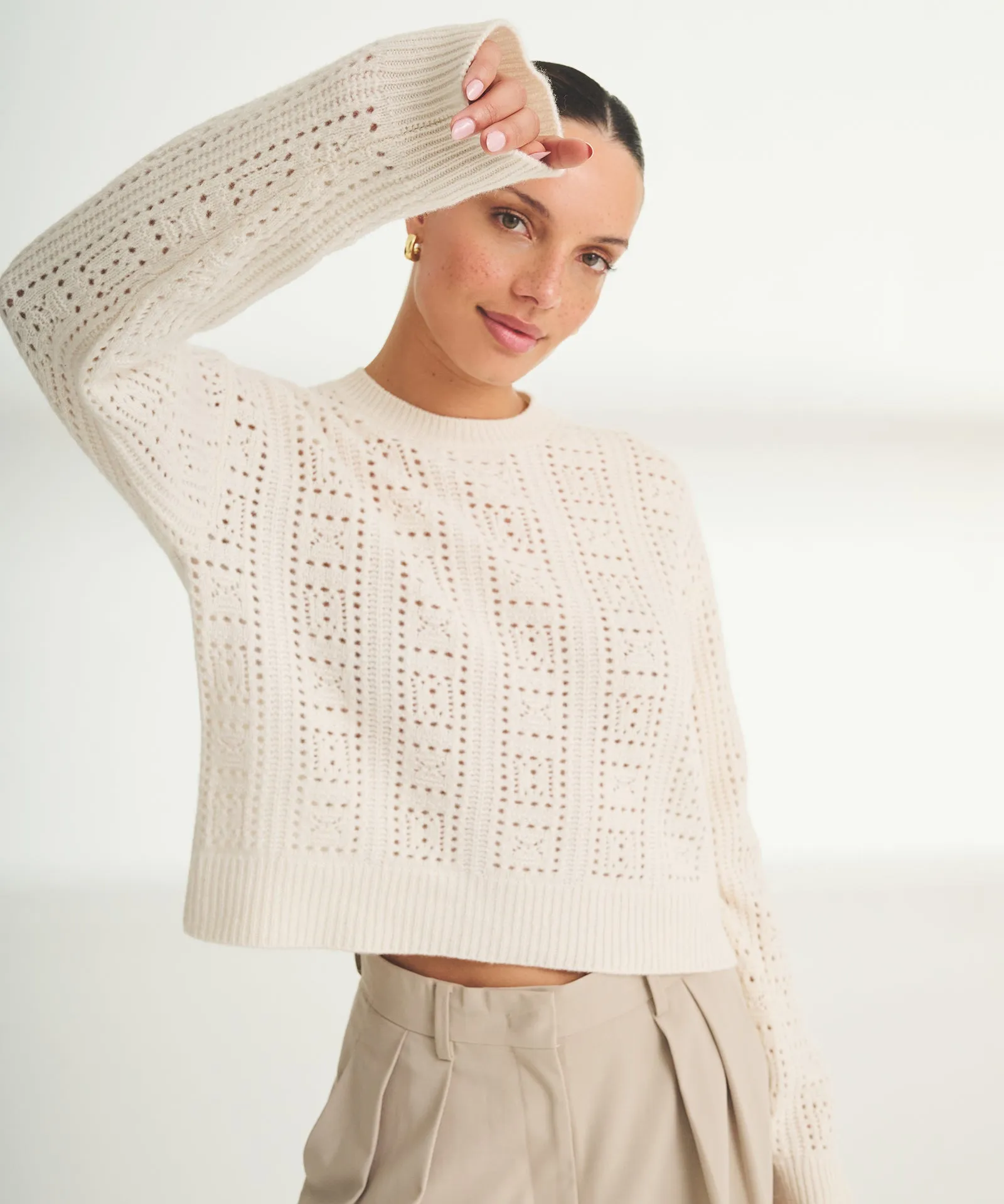 Novelty Cashmere Crochet Crewneck sold by Naadam