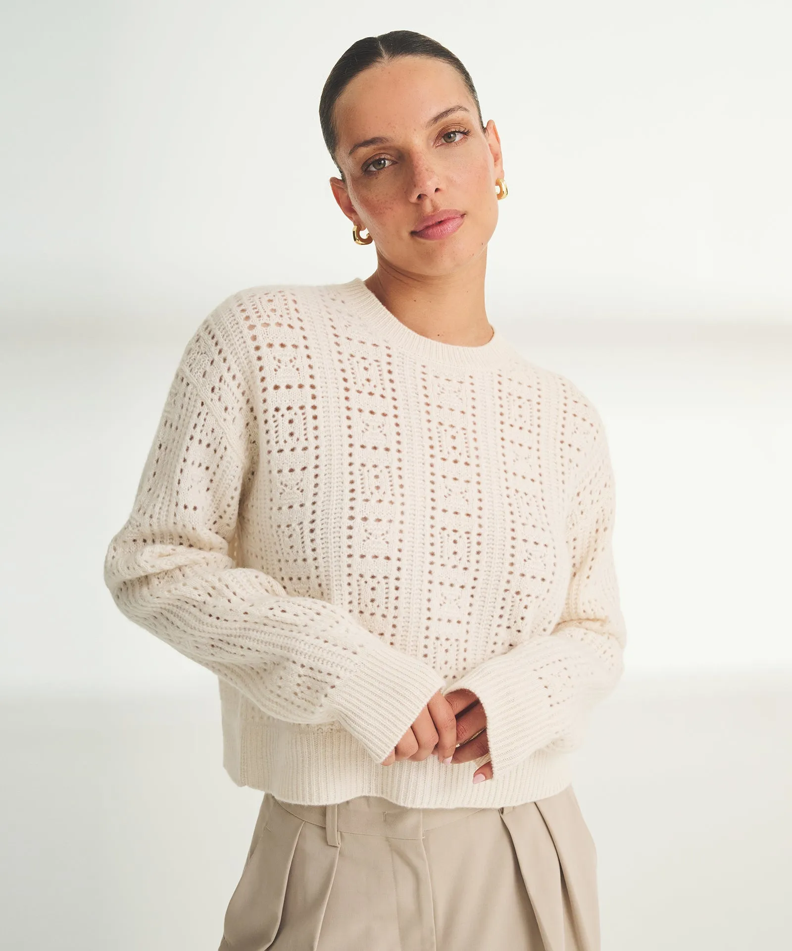 Novelty Cashmere Crochet Crewneck sold by Naadam product image thumbnail 3