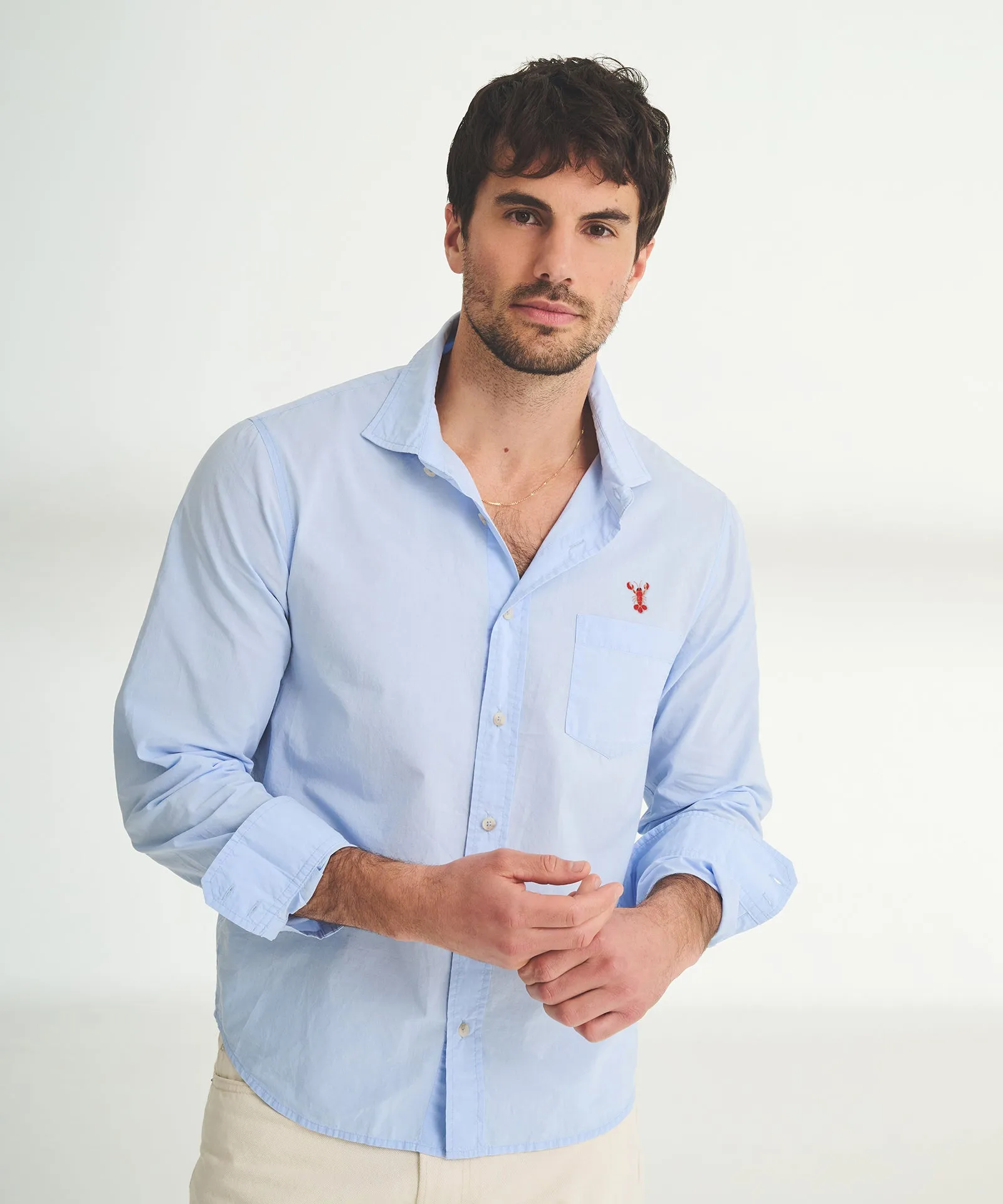 Men's Embroidered Lobster Cotton Button Down Shirt sold by Naadam