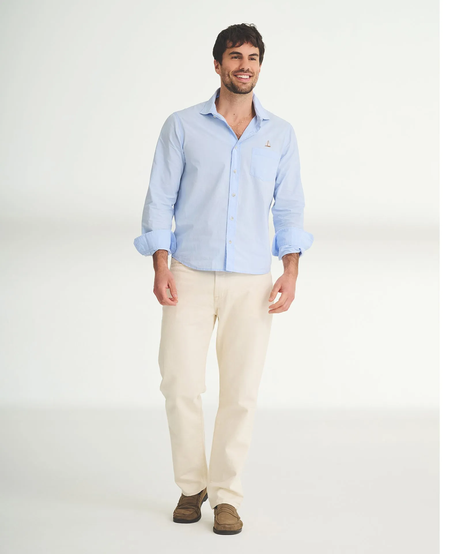 Men's Embroidered Sailboat Cotton Button Down Shirt sold by Naadam product image thumbnail 3