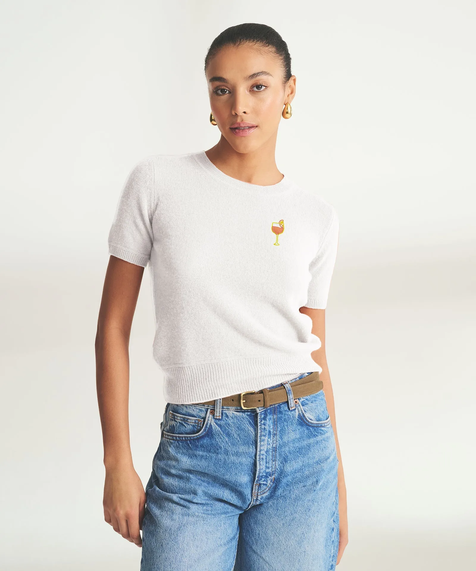 Women's Embroidered Aperol Spritz Short Sleeve Sweater sold by Naadam product image thumbnail 2