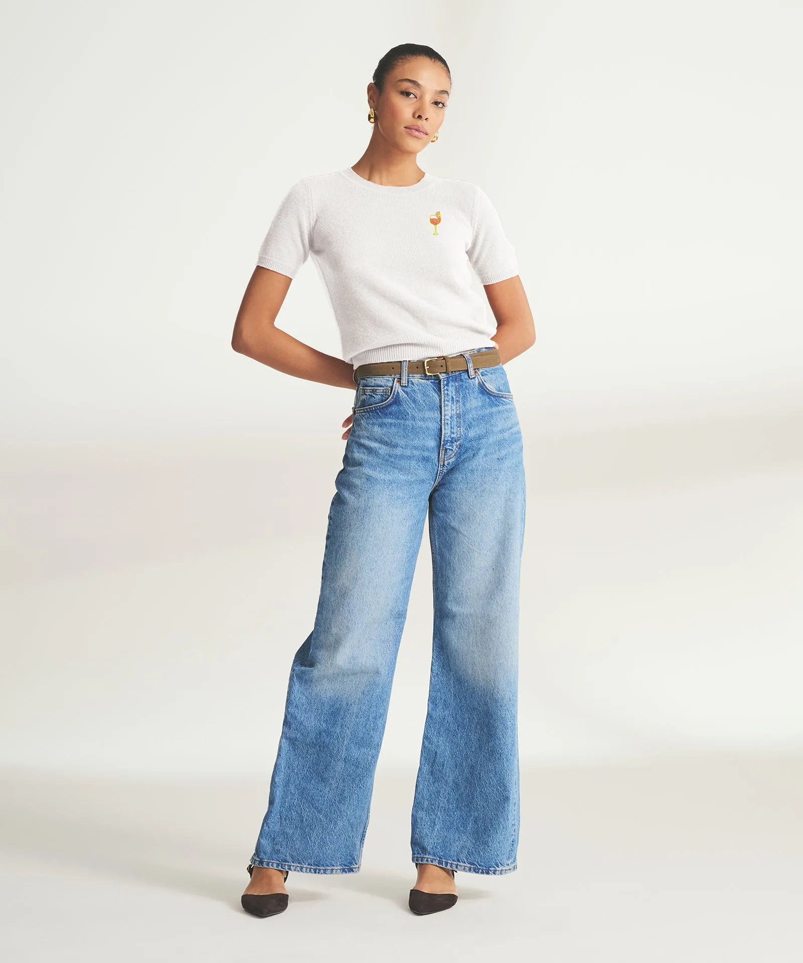 Women's Embroidered Aperol Spritz Short Sleeve Sweater sold by Naadam product image thumbnail 3