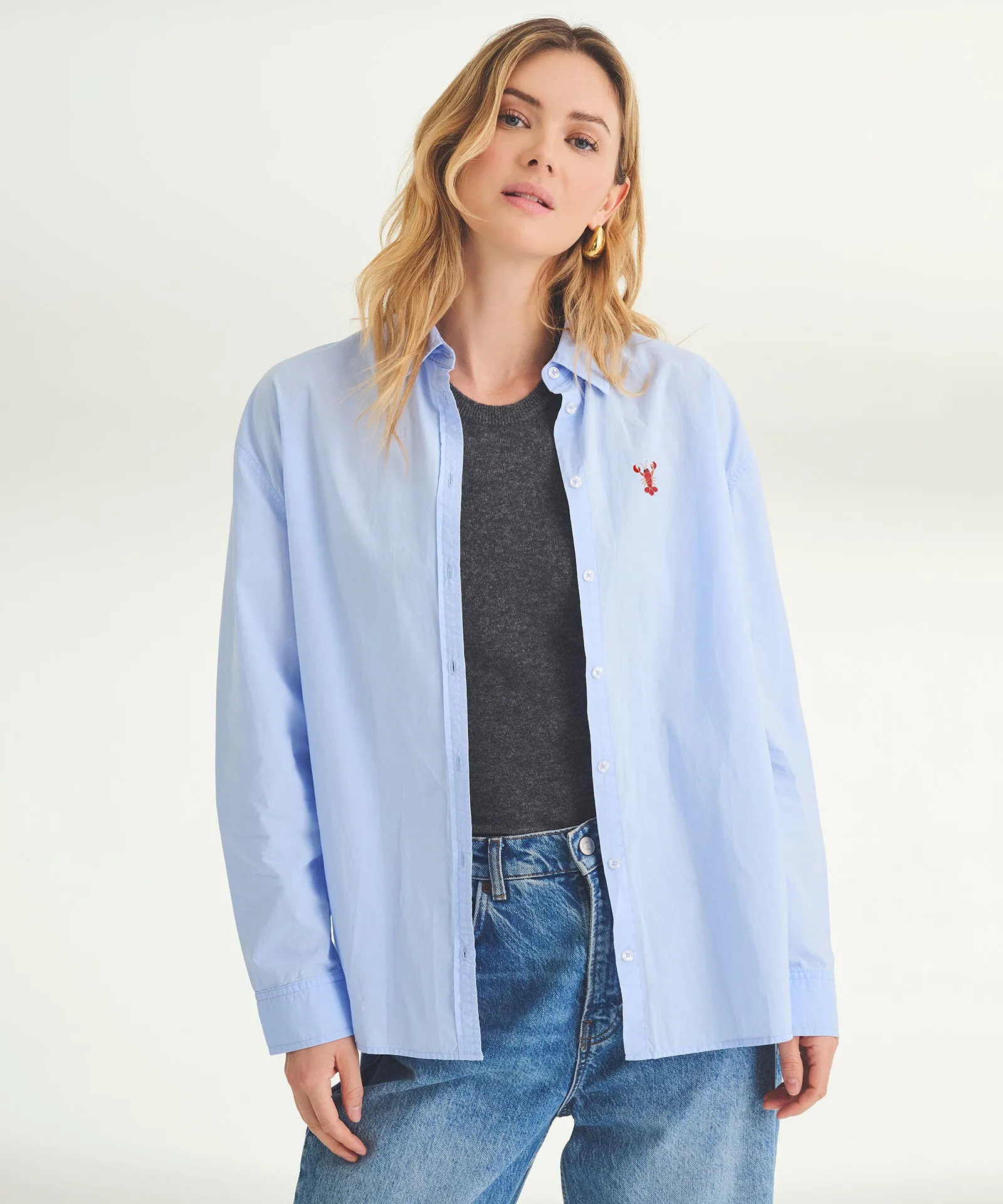 Women's Embroidered Lobster Cotton Button Down Shirt sold by Naadam product image thumbnail 2