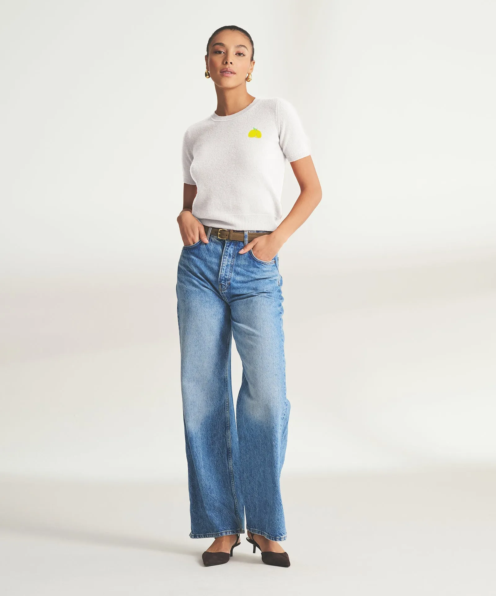 Women's Embroidered Lemons Short Sleeve Sweater sold by Naadam product image thumbnail 3