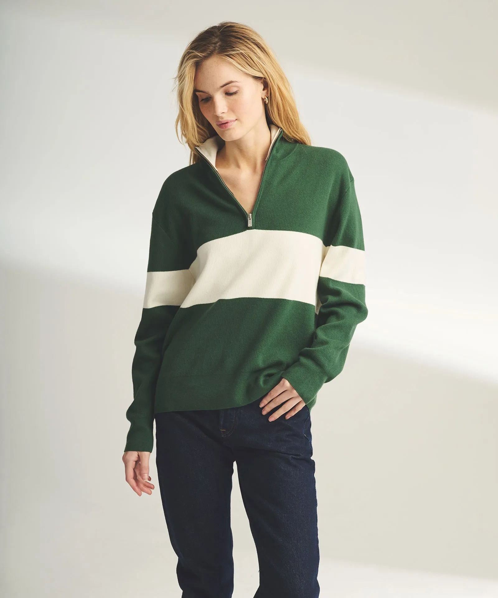 Café Cotton Cashmere Striped Quarter Zip sold by Naadam product image thumbnail 3