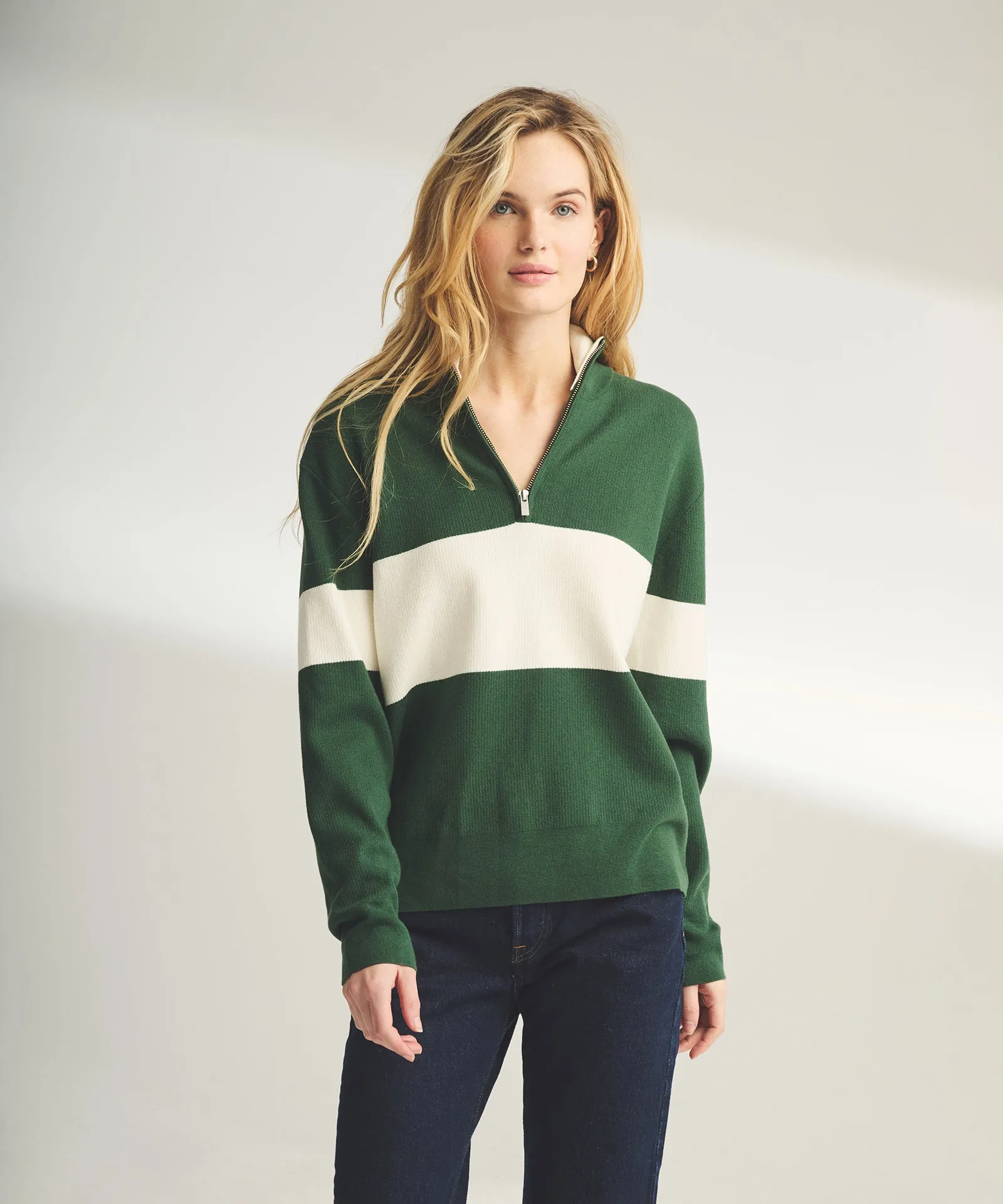 Café Cotton Cashmere Striped Quarter Zip sold by Naadam product image thumbnail 2