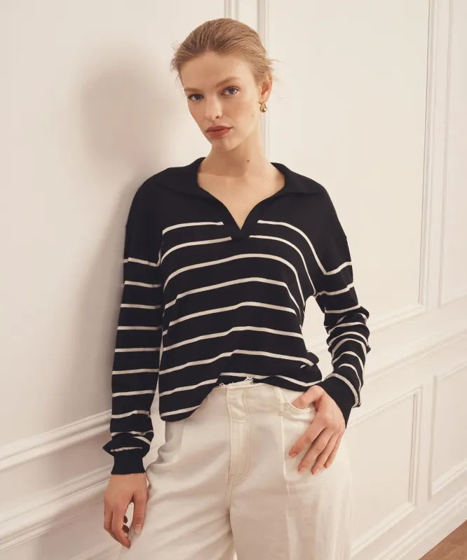 Super Fine Cashmere Long Sleeve Striped Polo sold by NAADAM