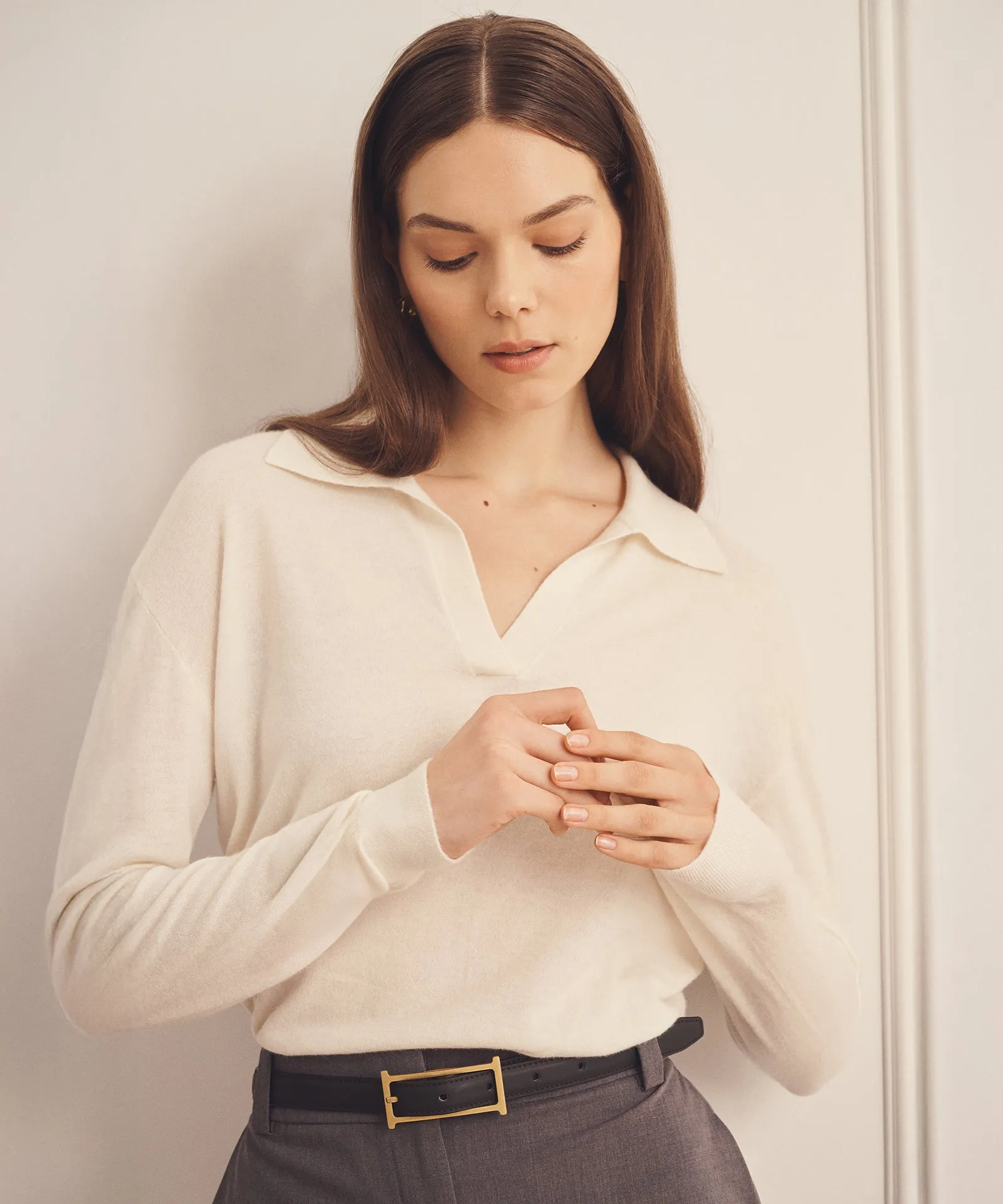 Super Fine Cashmere Long Sleeve Polo sold by NAADAM