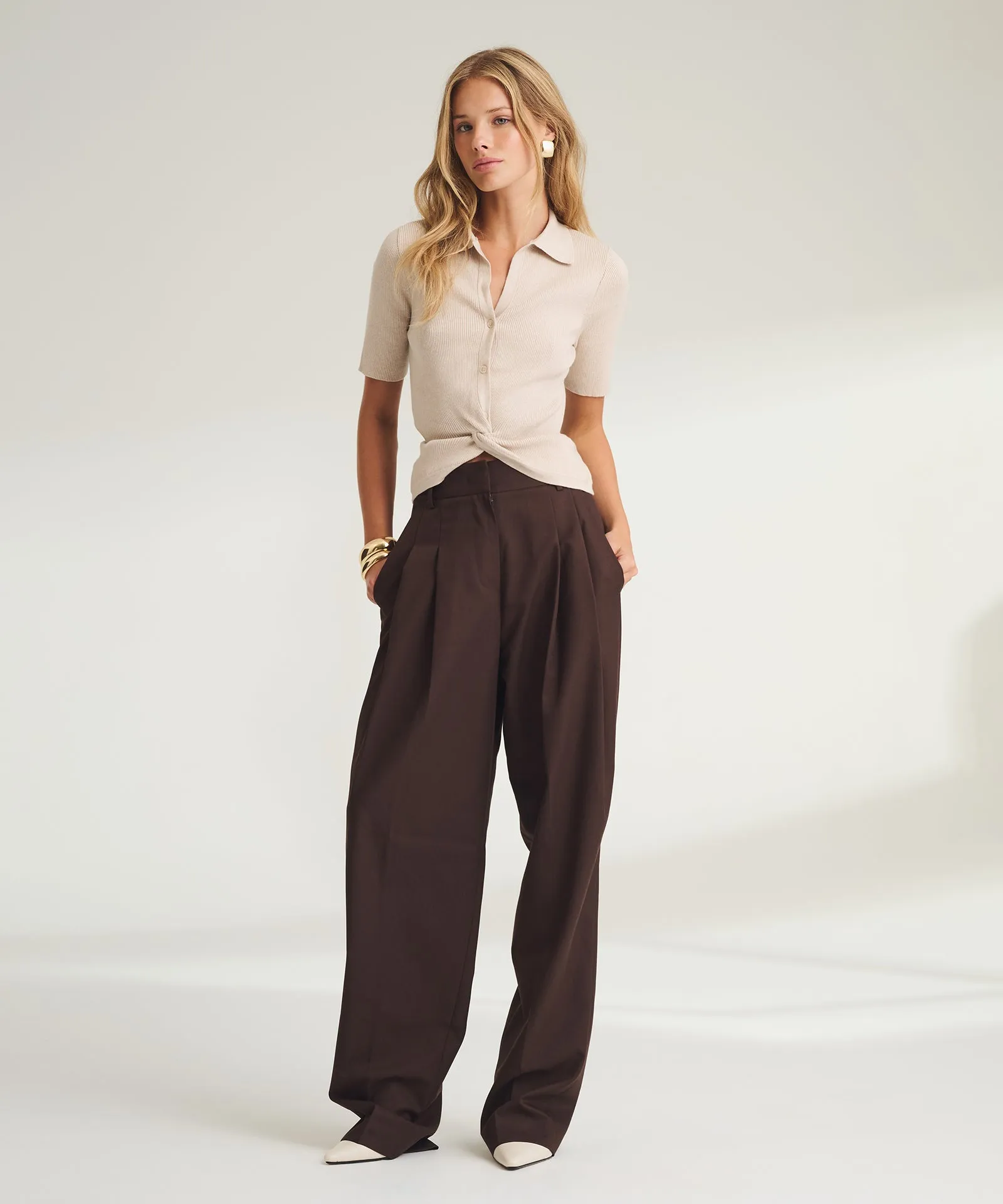 Luxe Cotton Silk Ribbed Short Sleeve Twist Polo sold by NAADAM product image thumbnail 5