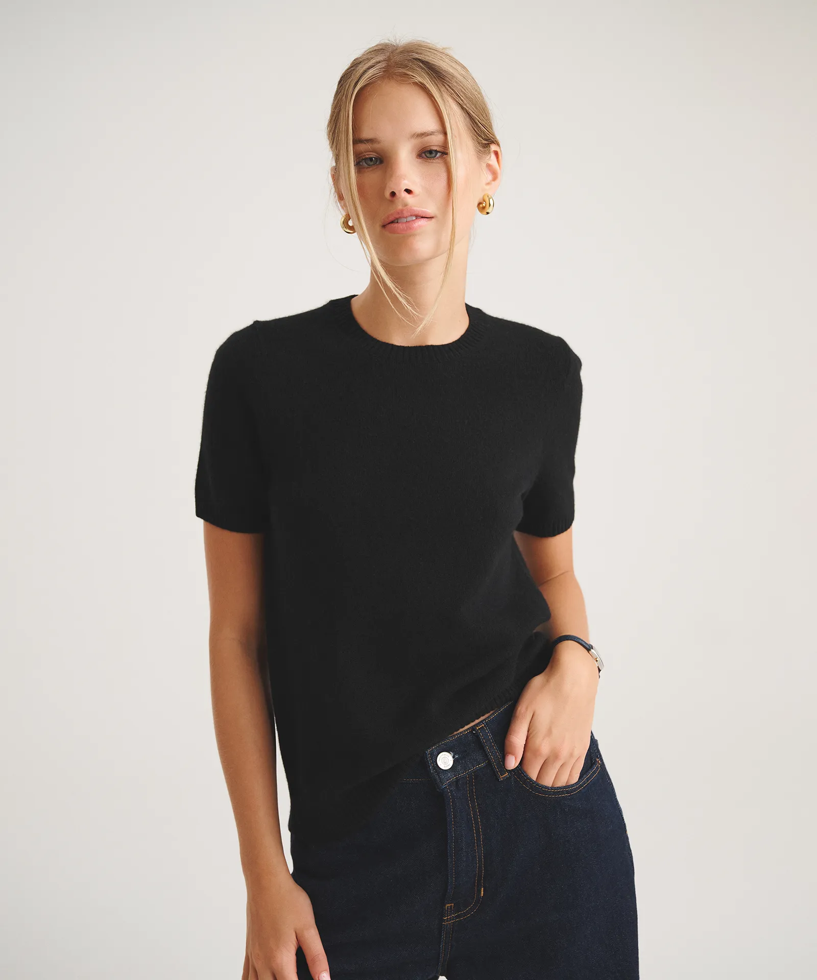 Basic Cashmere Short Sleeve Sweater sold by Naadam product image thumbnail 4