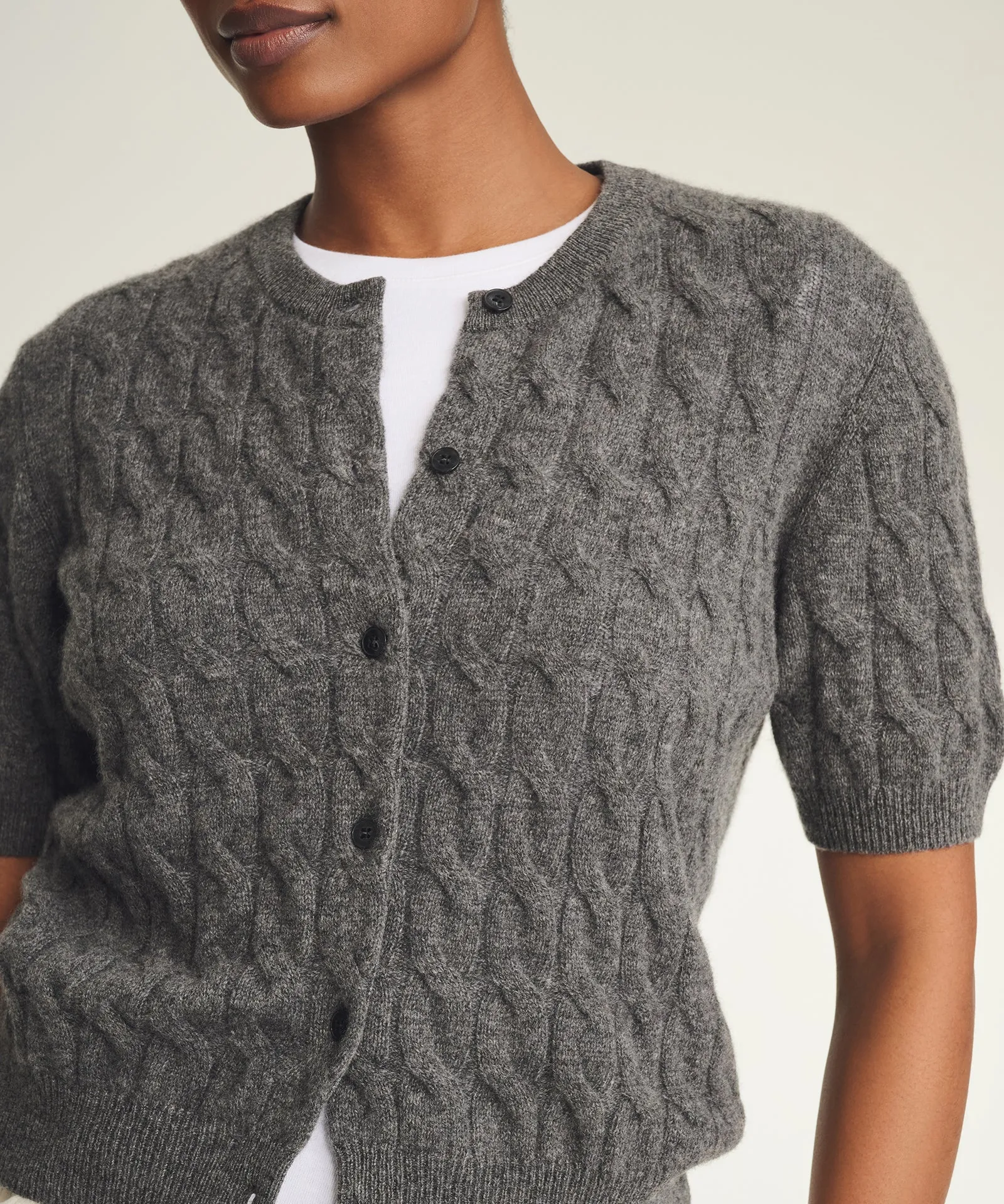 Lightweight Cashmere Cable Short Sleeve Cardigan sold by NAADAM product image thumbnail 3