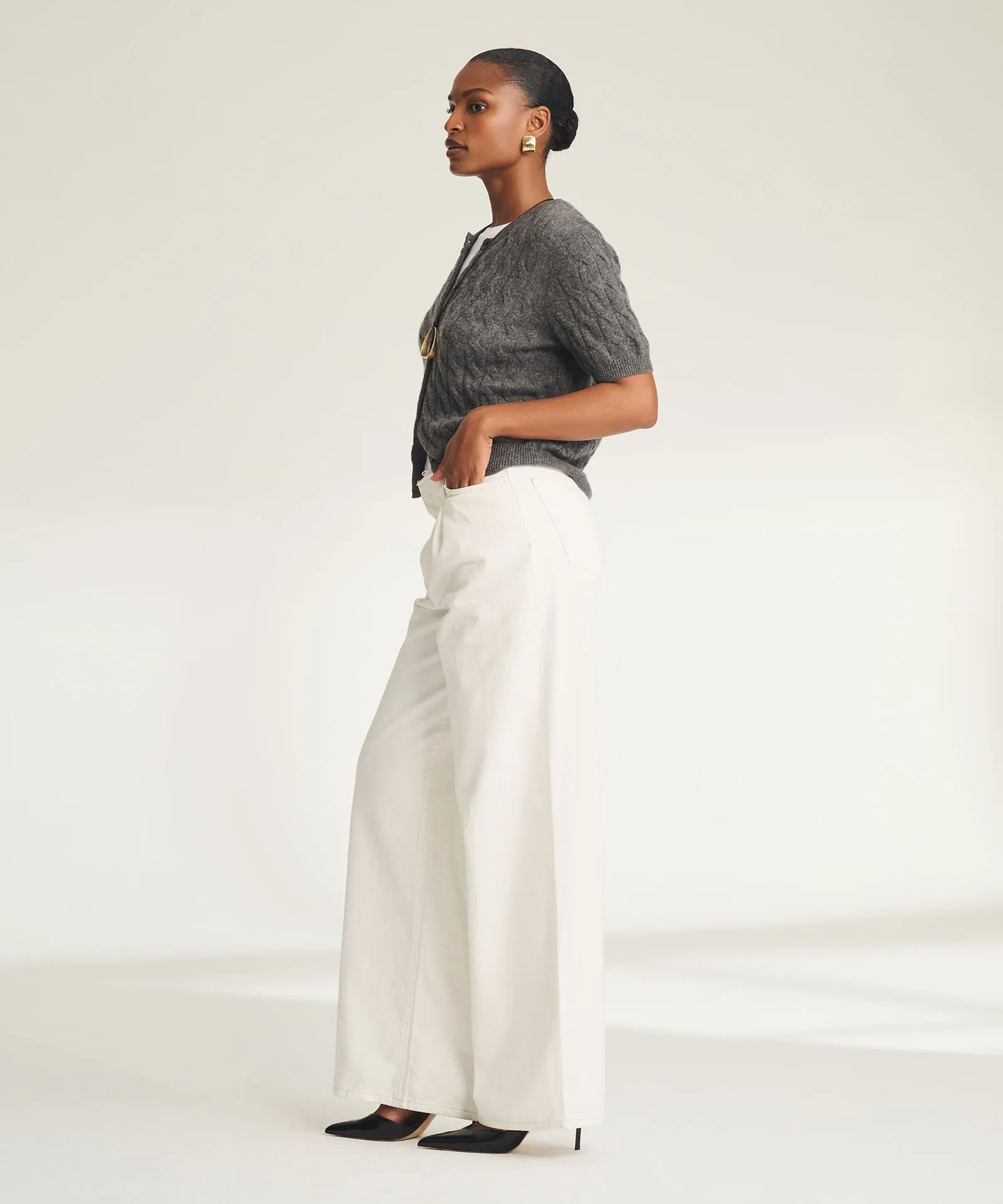 Lightweight Cashmere Cable Short Sleeve Cardigan sold by NAADAM product image thumbnail 4