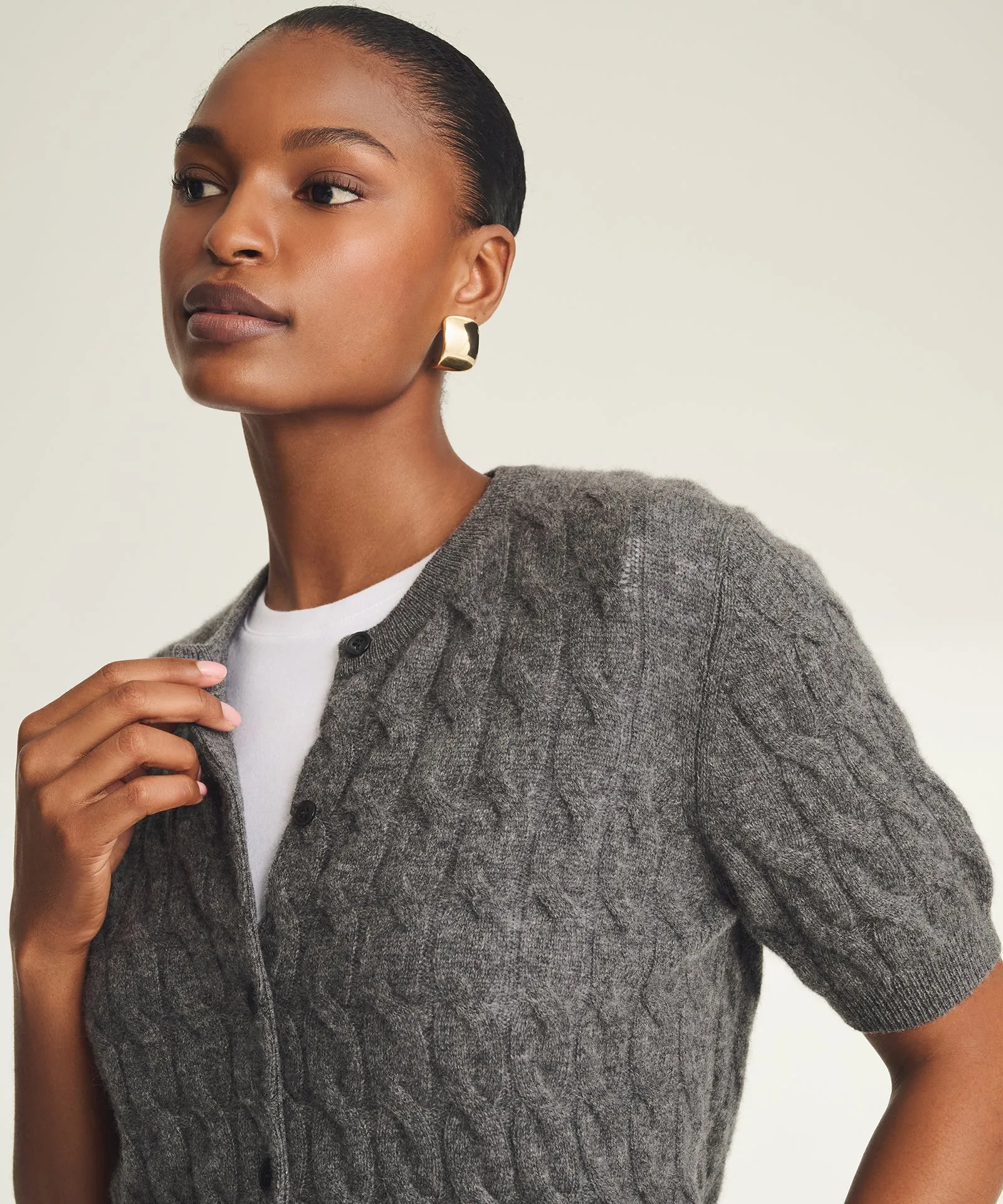Lightweight Cashmere Cable Short Sleeve Cardigan sold by NAADAM