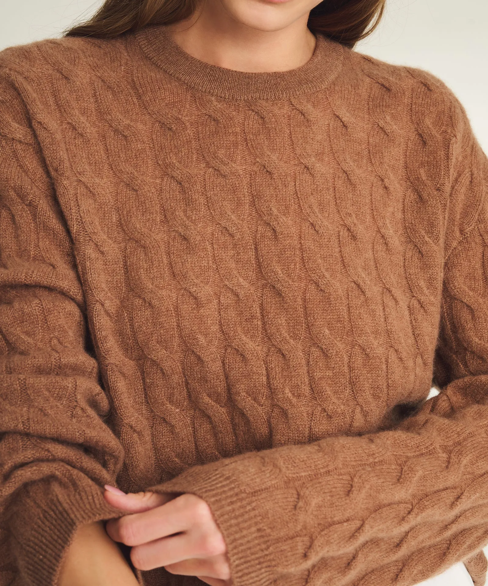Lightweight Cashmere Cable Oversized Crewneck Sweater sold by NAADAM product image thumbnail 5