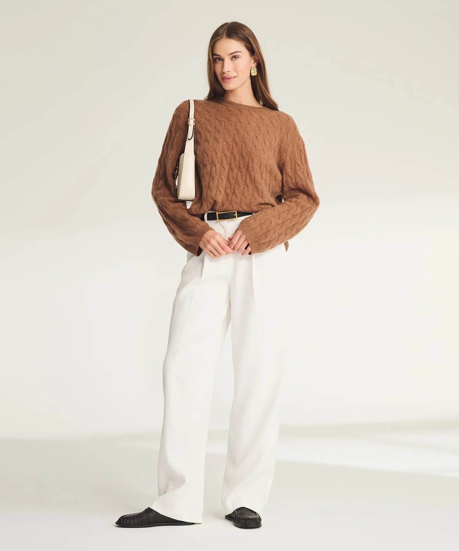 Lightweight Cashmere Cable Oversized Crewneck Sweater sold by NAADAM product image thumbnail 4