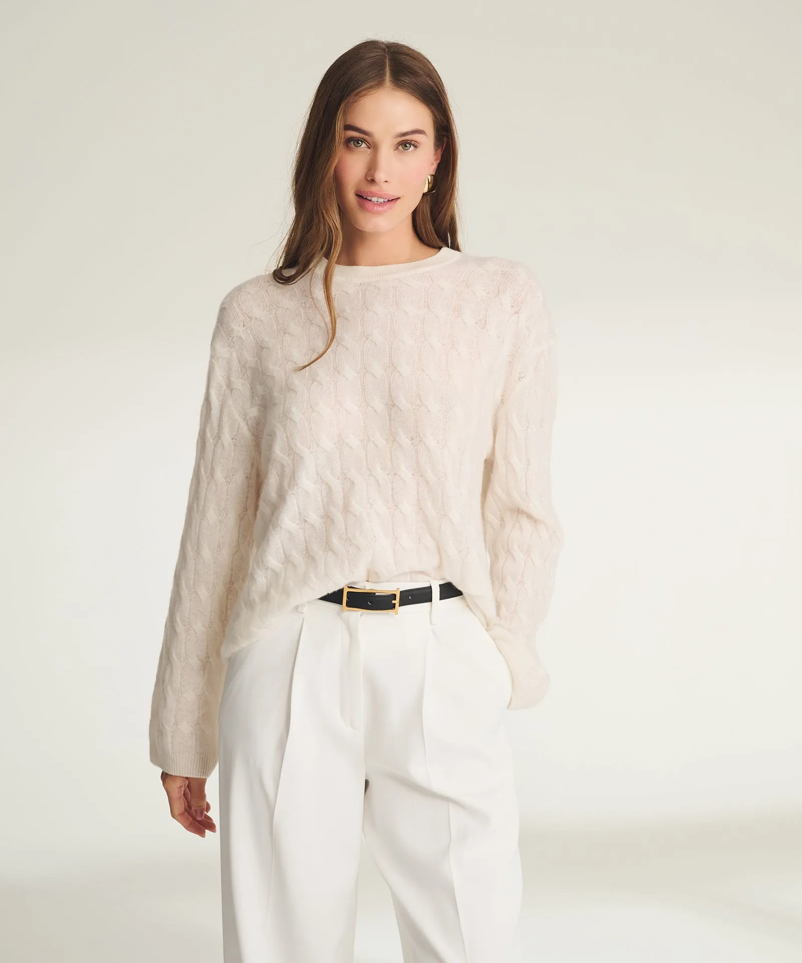 Lightweight Cashmere Cable Oversized Crewneck Sweater sold by NAADAM product image thumbnail 2