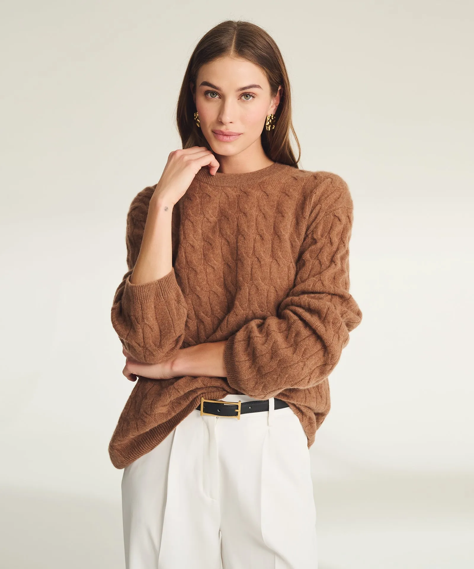 Lightweight Cashmere Cable Oversized Crewneck Sweater sold by NAADAM