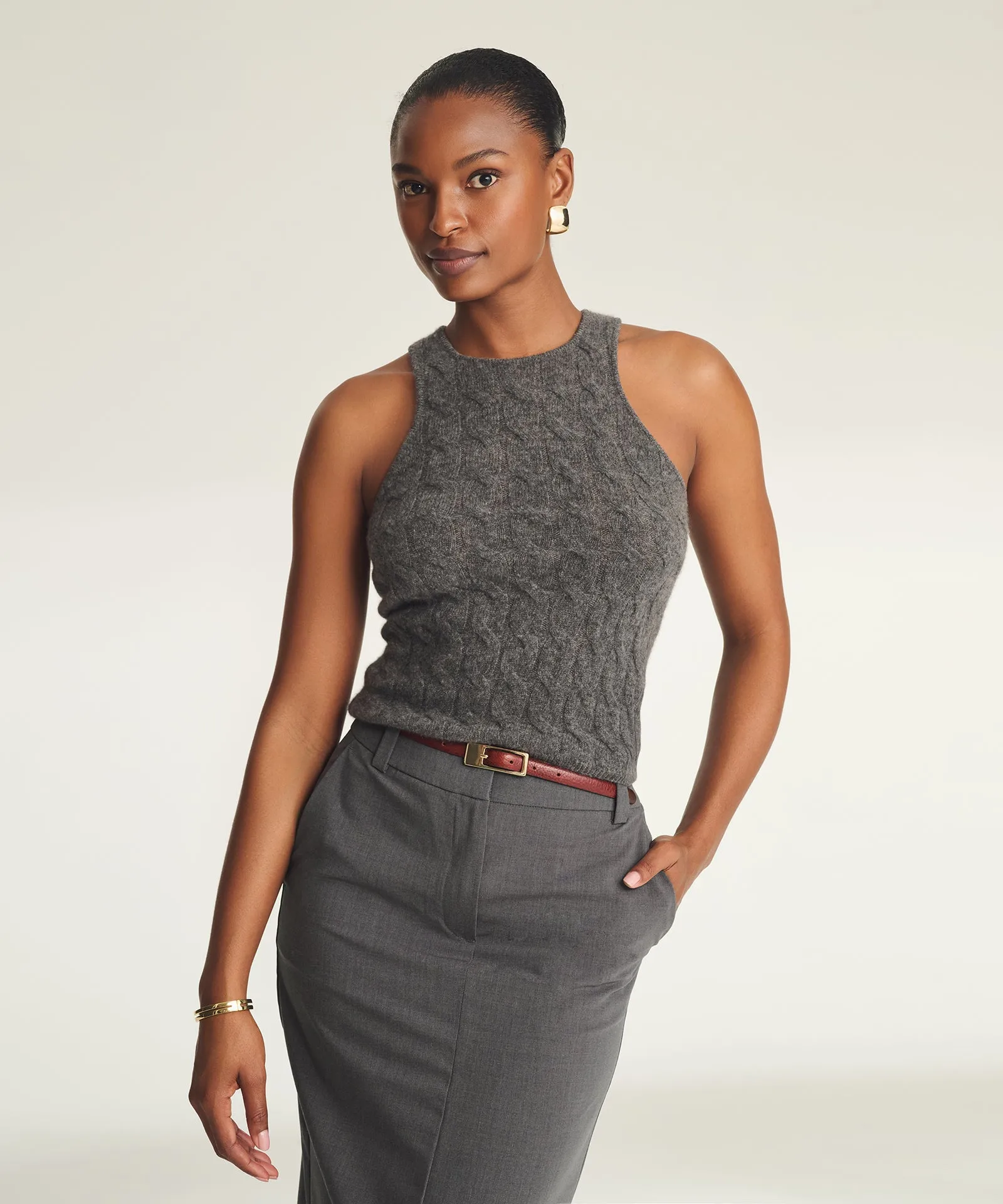 Lightweight Cashmere Cable Tank sold by NAADAM