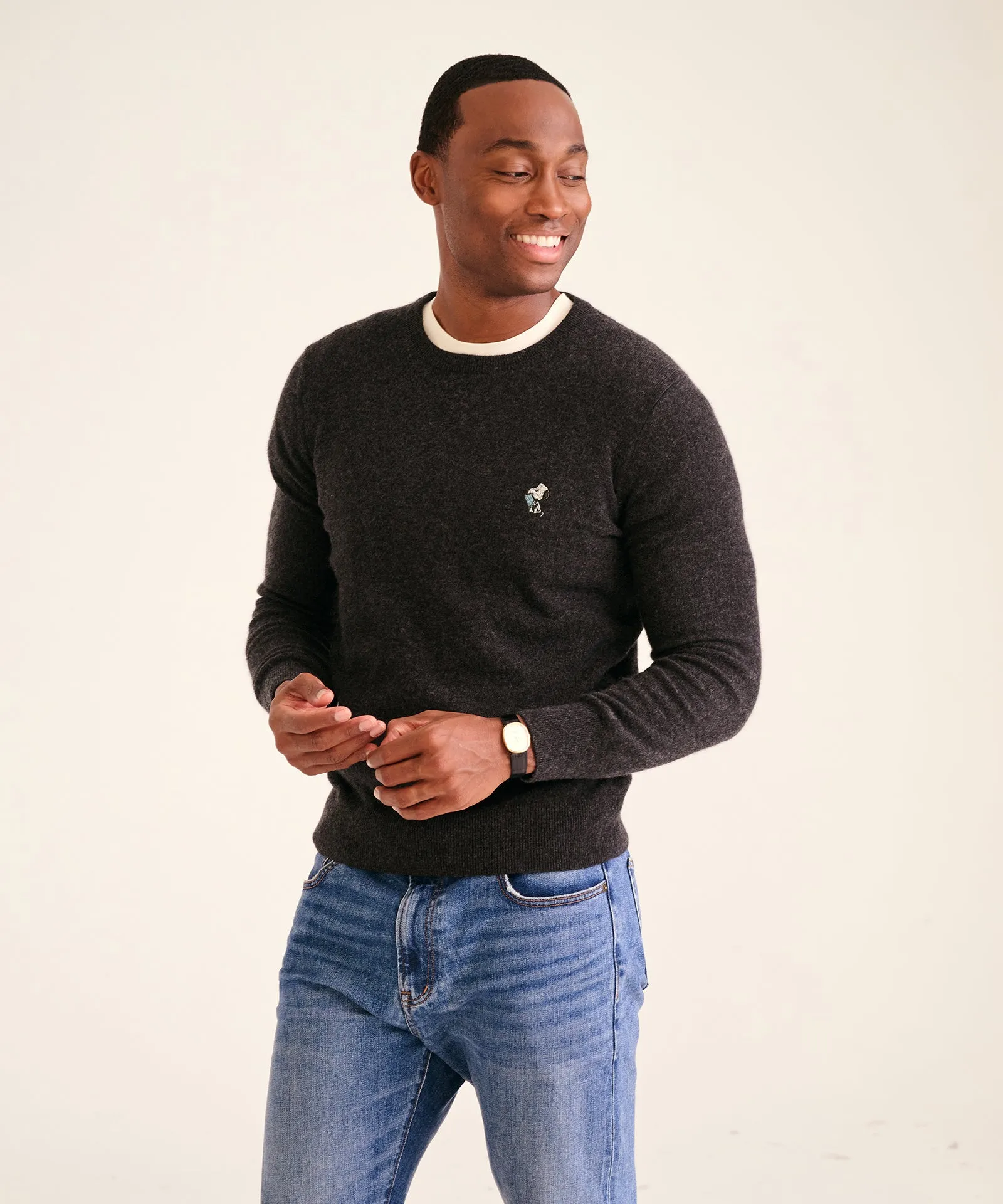 Men's Book Worm Snoopy Cashmere Sweater sold by Naadam
