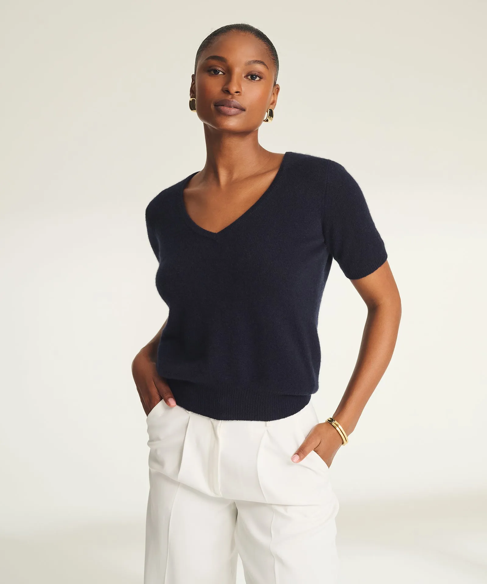Lightweight Cashmere Short Sleeve V-Neck Sweater sold by NAADAM product image thumbnail 2
