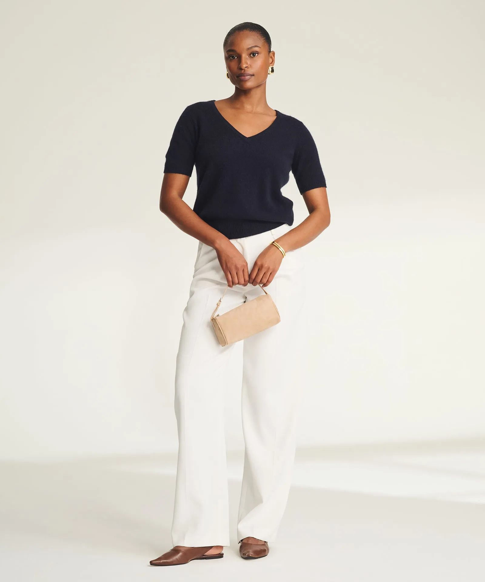 Lightweight Cashmere Short Sleeve V-Neck Sweater sold by NAADAM product image thumbnail 4