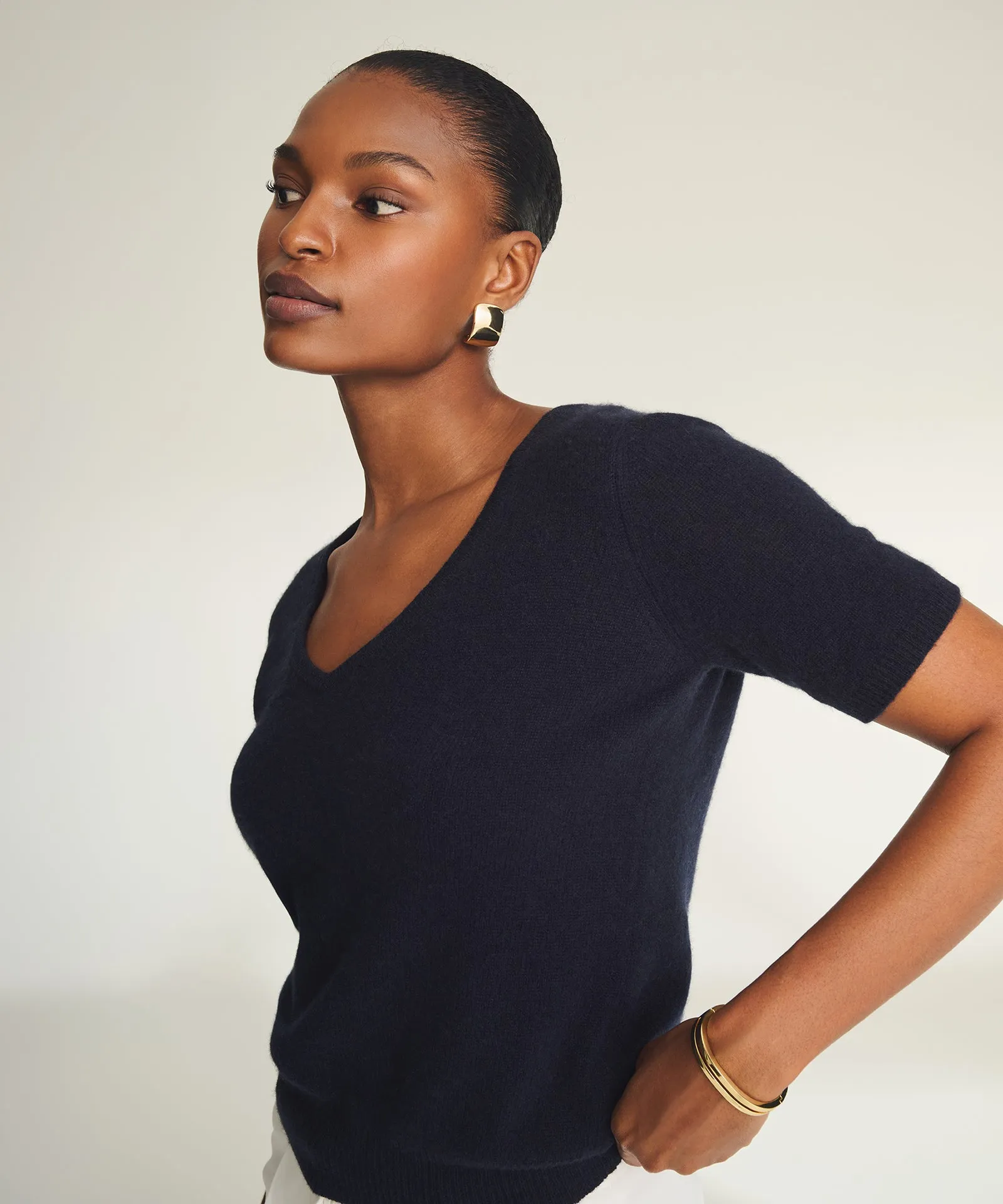 Lightweight Cashmere Short Sleeve V-Neck Sweater sold by NAADAM product image thumbnail 5