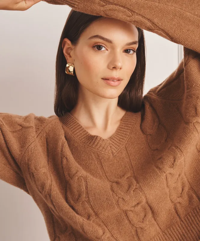 Luxe Cashmere Cable V-Neck Sweater sold by NAADAM