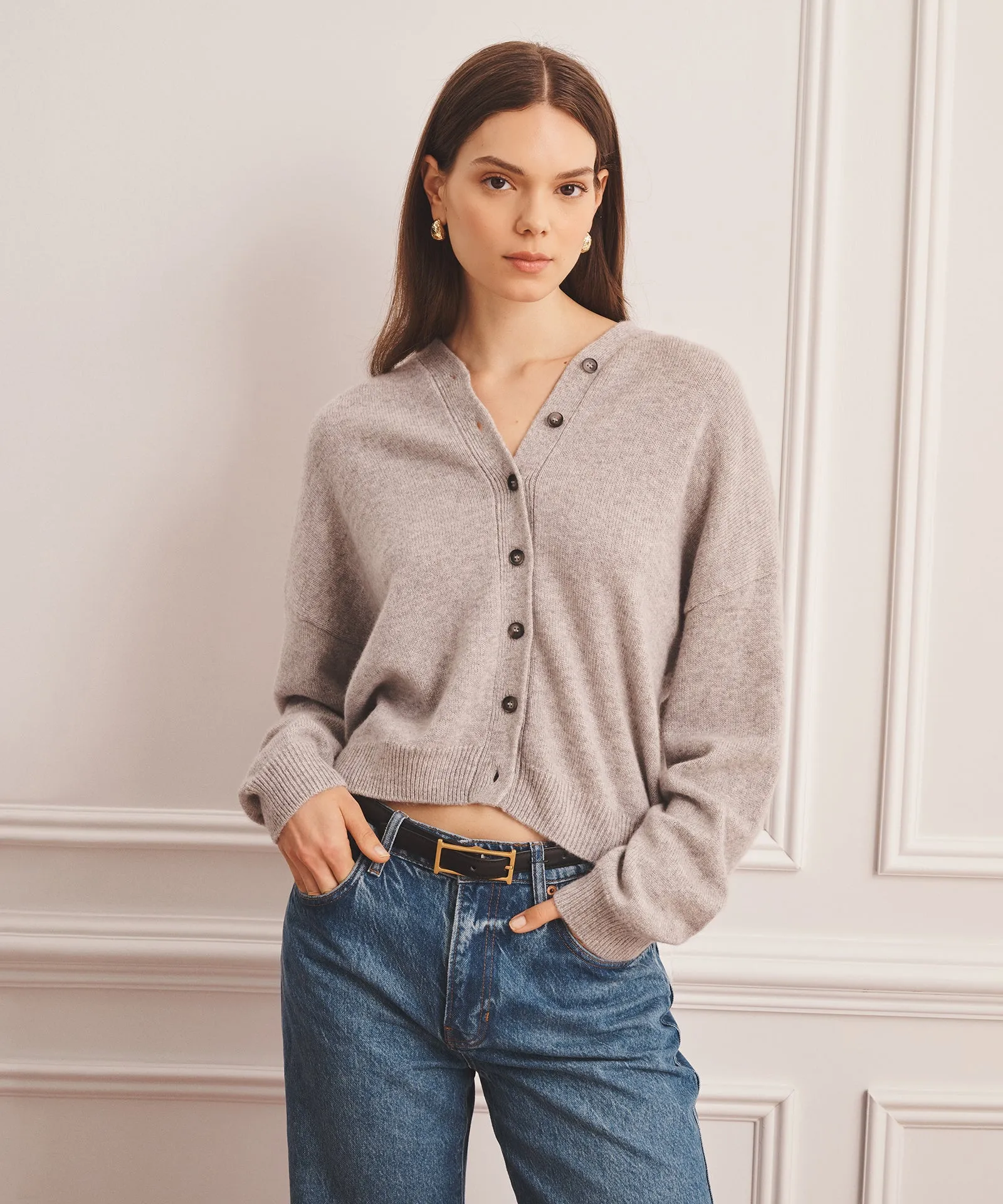 Luxe Cashmere V-Neck Bomber Cardigan sold by NAADAM