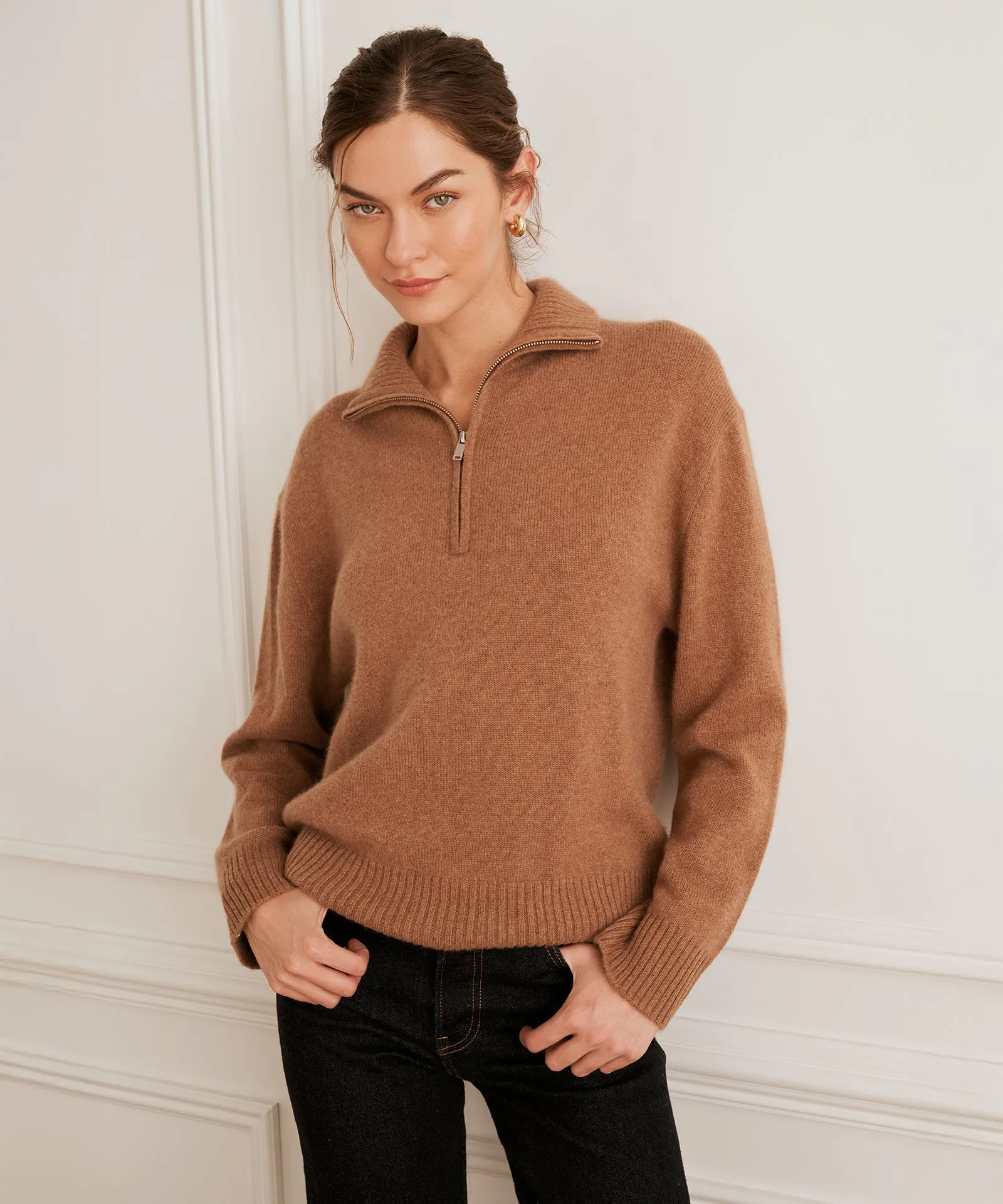 Luxe Cashmere High Neck Quarter Zip sold by NAADAM product image thumbnail 2