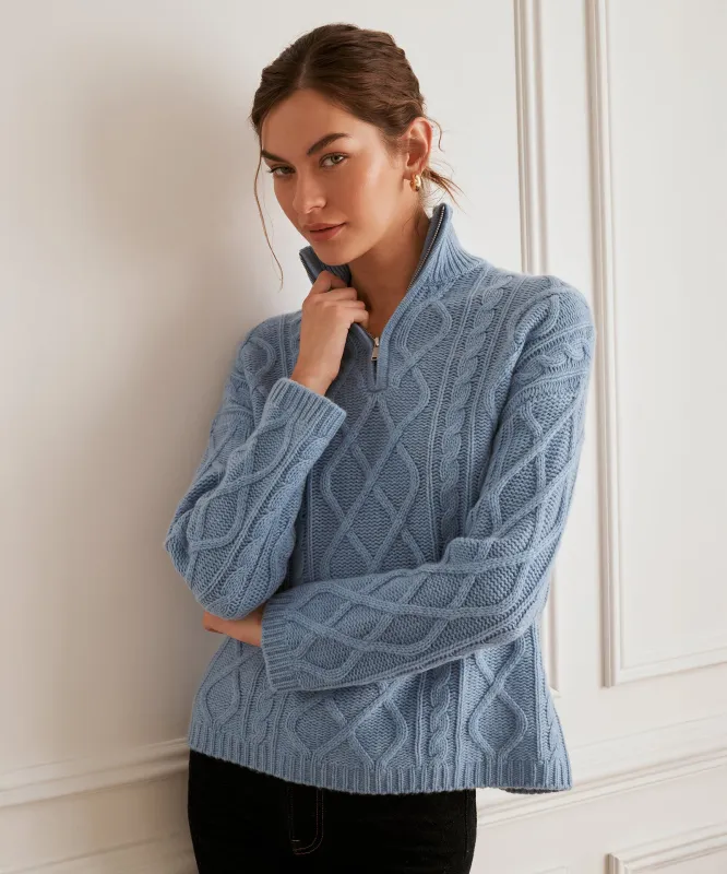 Super Luxe Cashmino Cable Quarter Zip sold by NAADAM