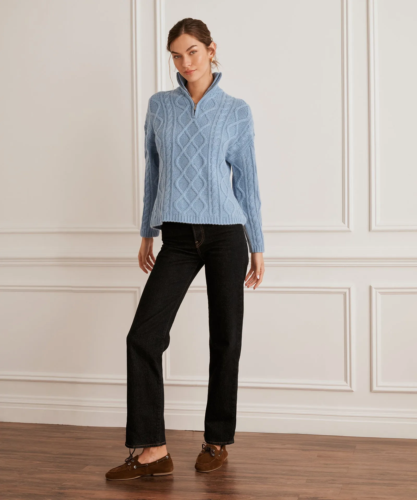 Super Luxe Cashmino Cable Quarter Zip sold by NAADAM product image thumbnail 3