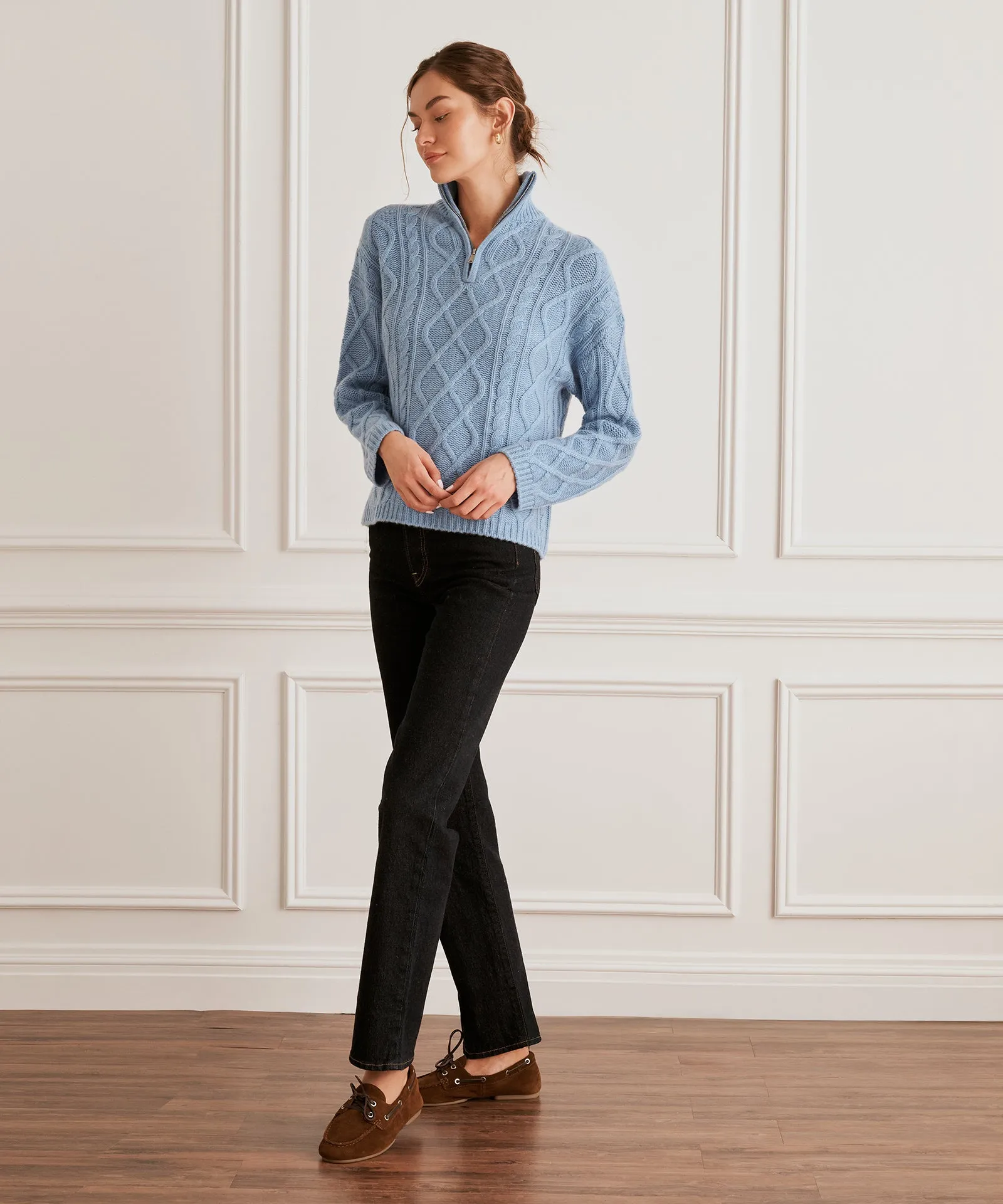 Super Luxe Cashmino Cable Quarter Zip sold by NAADAM product image thumbnail 4