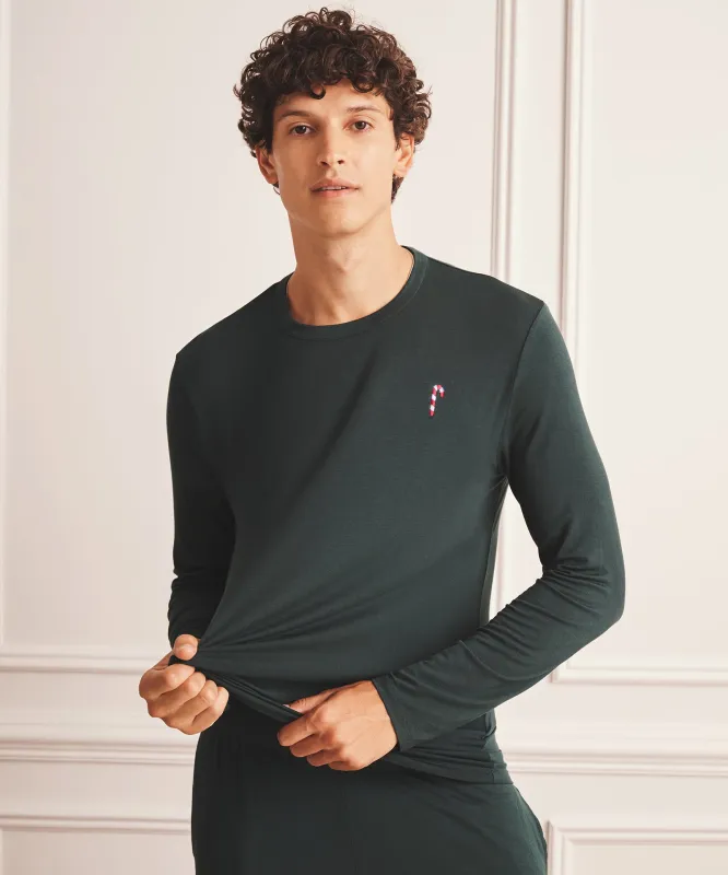 Embroidered Candy Cane Breathable Long Sleeve Sleep Tee sold by Naadam