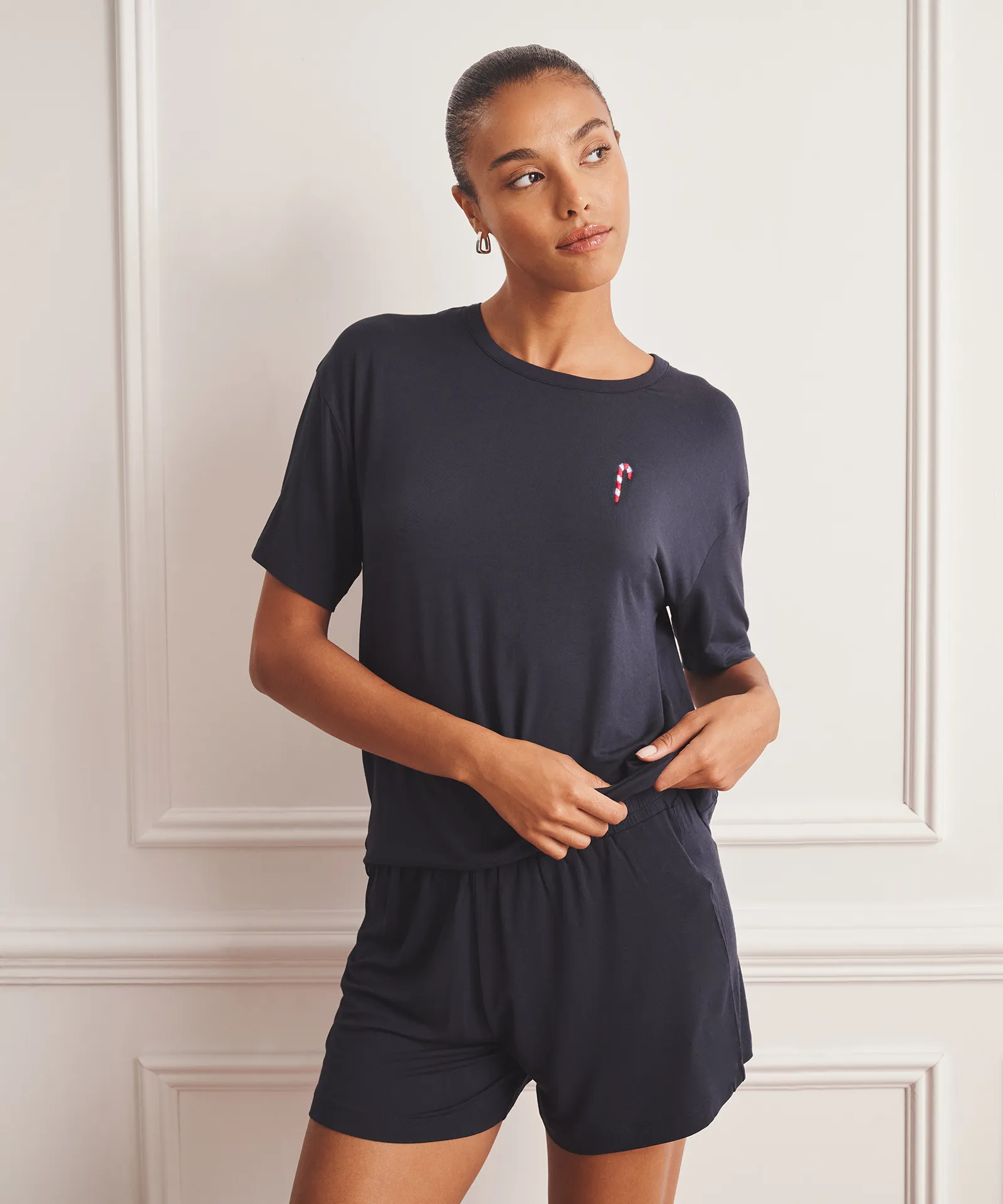 Embroidered Candy Cane Breathable Short Sleeve Sleep Top sold by NAADAM product image thumbnail 2