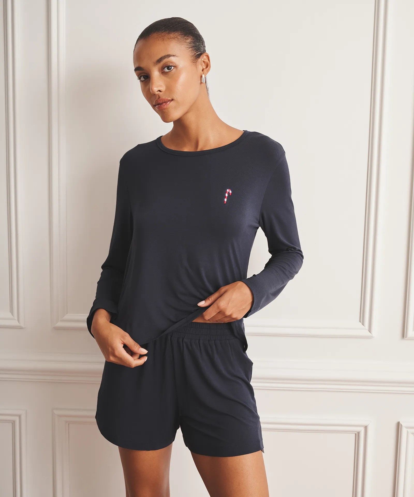 Embroidered Candy Cane Breathable Long Sleeve Sleep Tee sold by NAADAM product image thumbnail 2