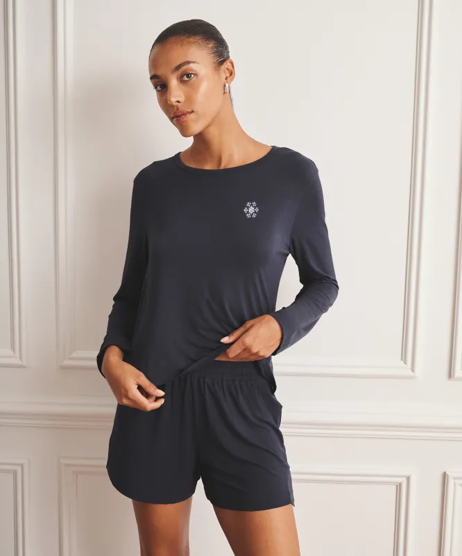 Embroidered Snowflake Breathable Long Sleeve Sleep Tee sold by NAADAM