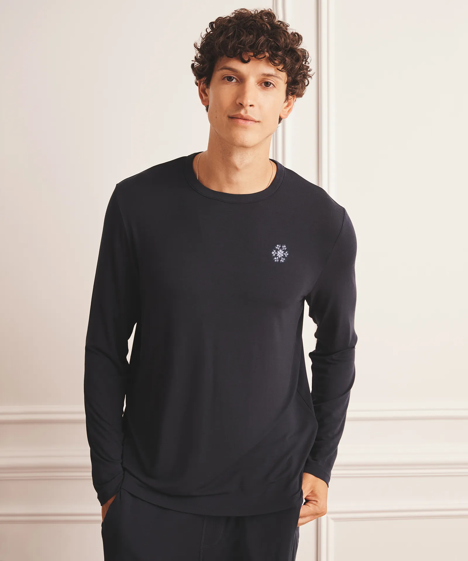 Embroidered Snowflake Breathable Long Sleeve Sleep Tee sold by NAADAM