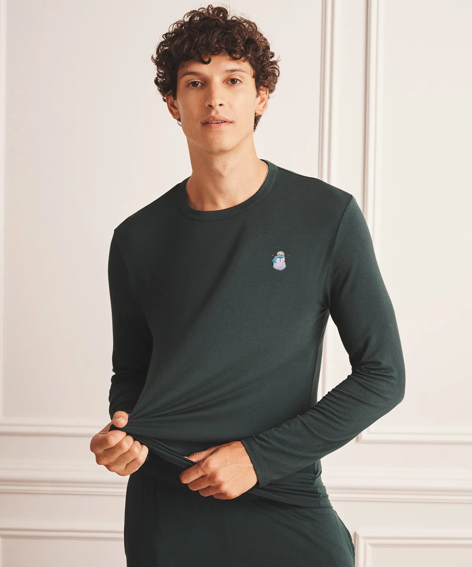 Embroidered Snowman Breathable Long Sleeve Sleep Tee sold by NAADAM