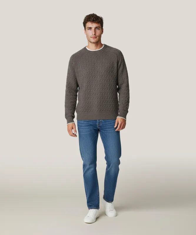 Cashmino Cable Crewneck Sweater with Contrast Trim sold by NAADAM