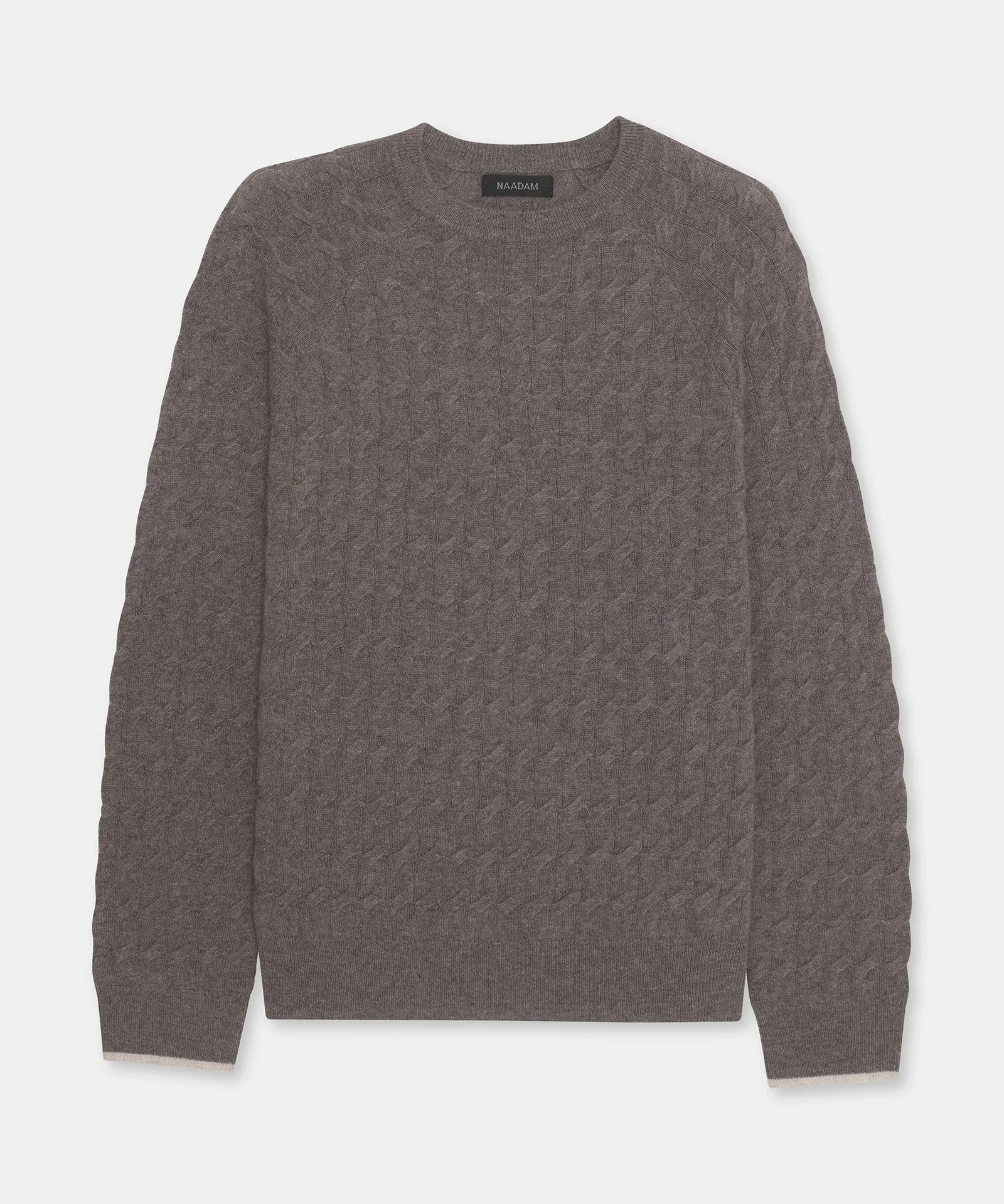 Cashmino Cable Crewneck Sweater with Contrast Trim sold by NAADAM product image thumbnail 3
