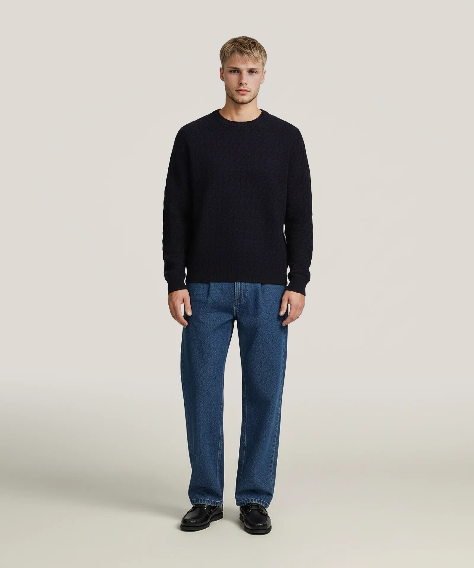 Cashmino Cable Crewneck Sweater with Contrast Trim sold by NAADAM product image thumbnail 2