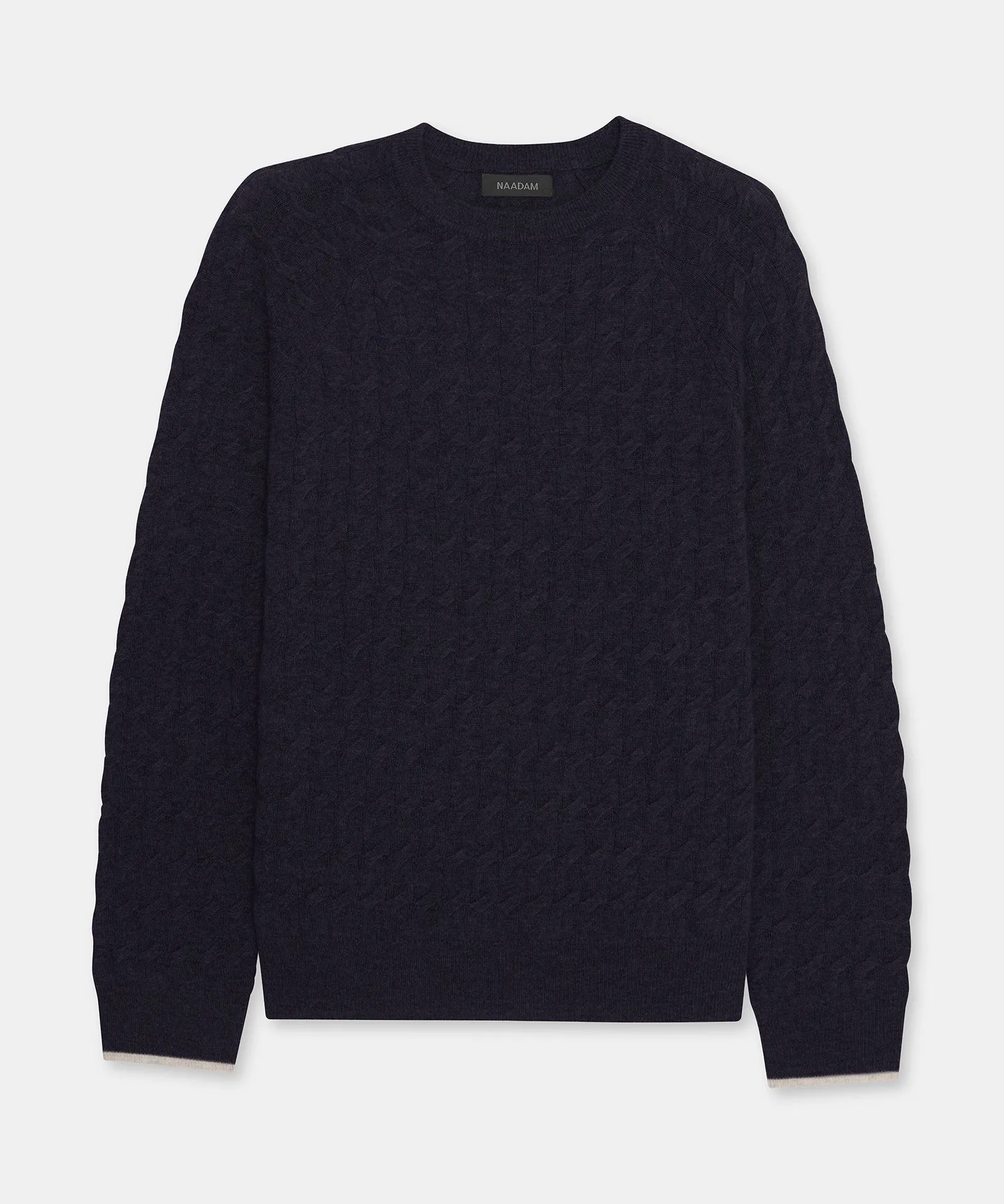 Cashmino Cable Crewneck Sweater with Contrast Trim sold by NAADAM product image thumbnail 4