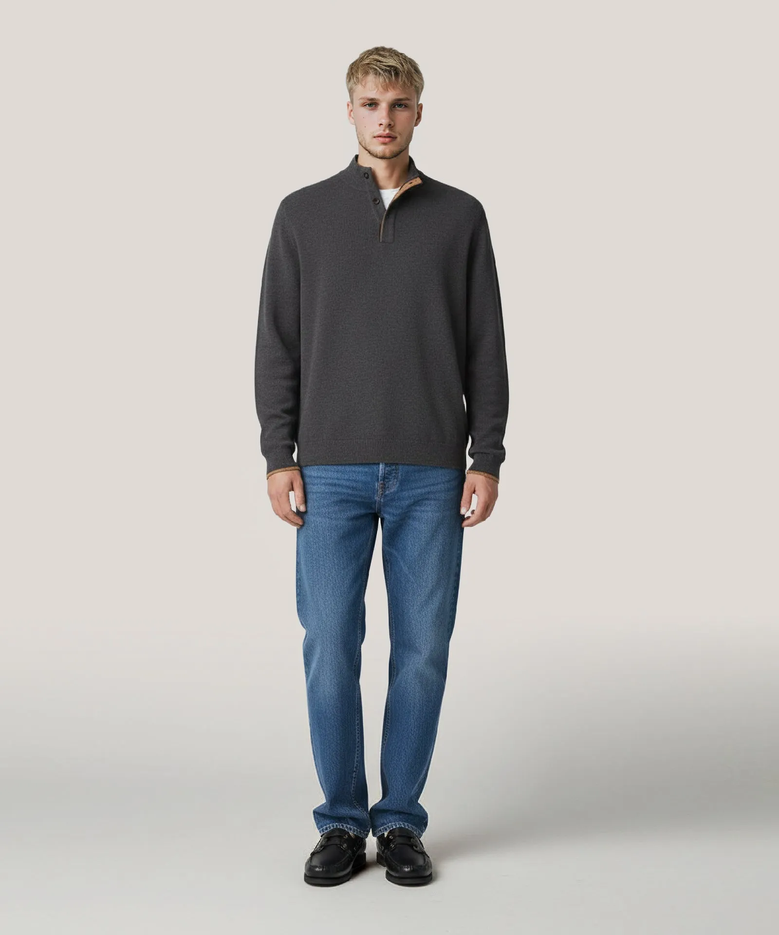 Cashmino Quarter Button Sweater with Contrast Trim sold by NAADAM product image thumbnail 4