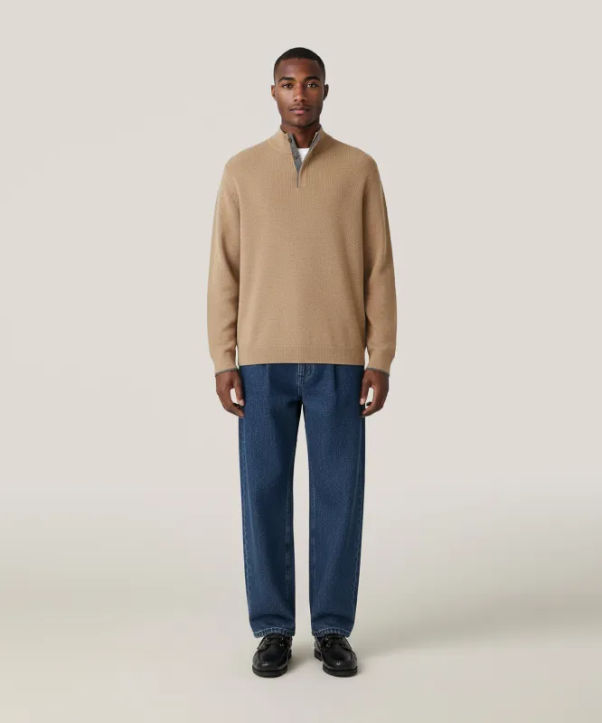 Cashmino Quarter Button Sweater with Contrast Trim sold by NAADAM