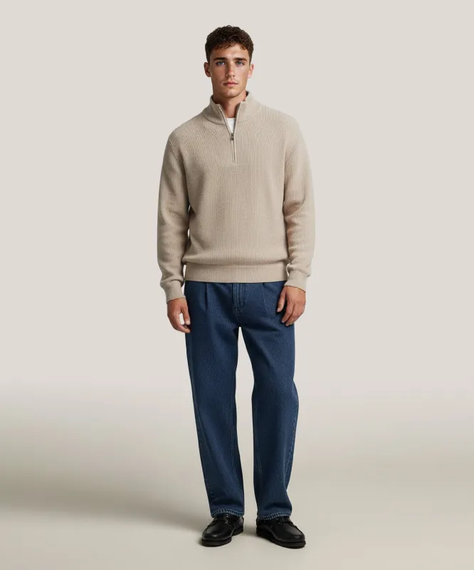 Cashmino Ribbed Quarter Zip Sweater sold by NAADAM