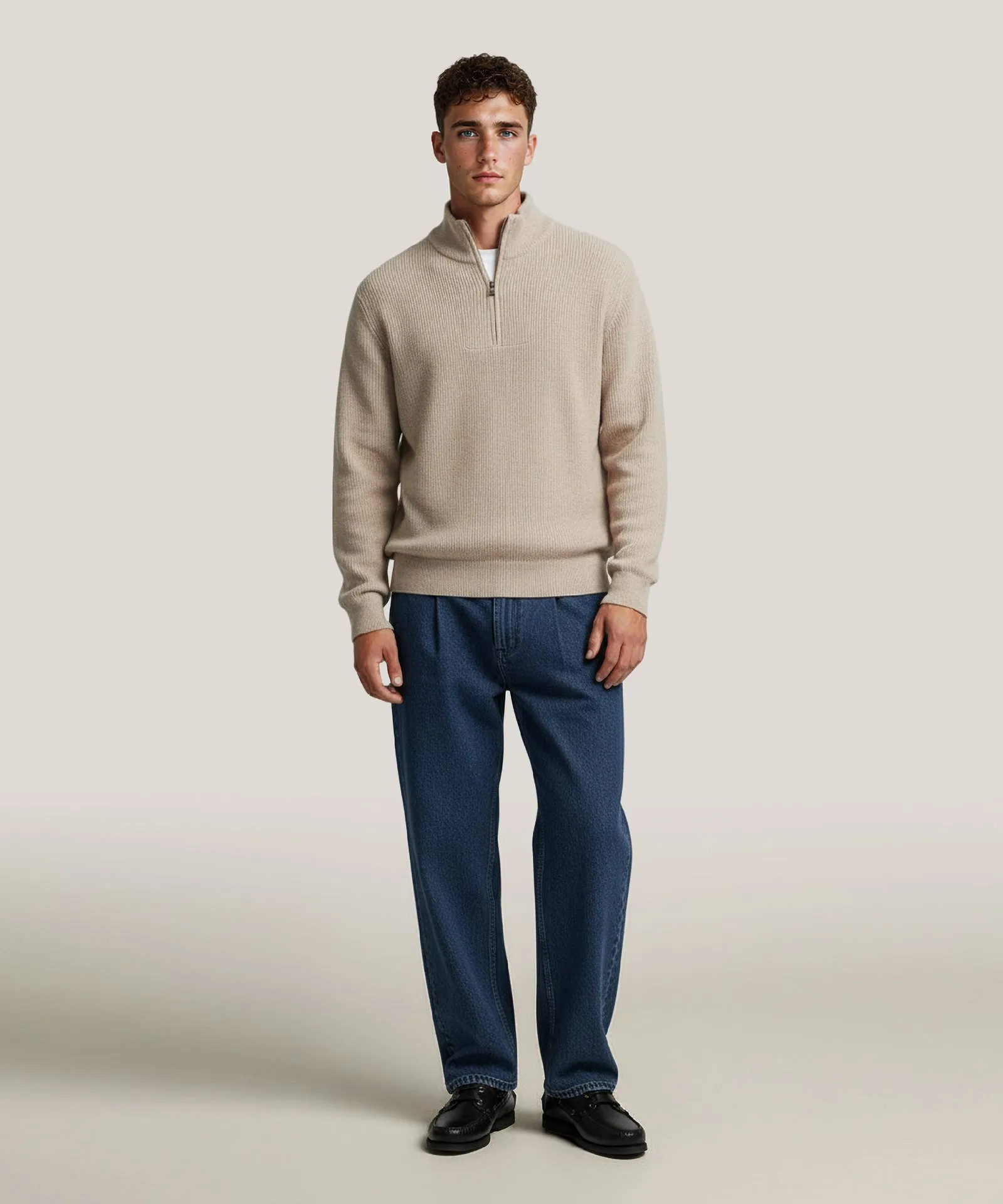 Cashmino Ribbed Quarter Zip Sweater sold by NAADAM