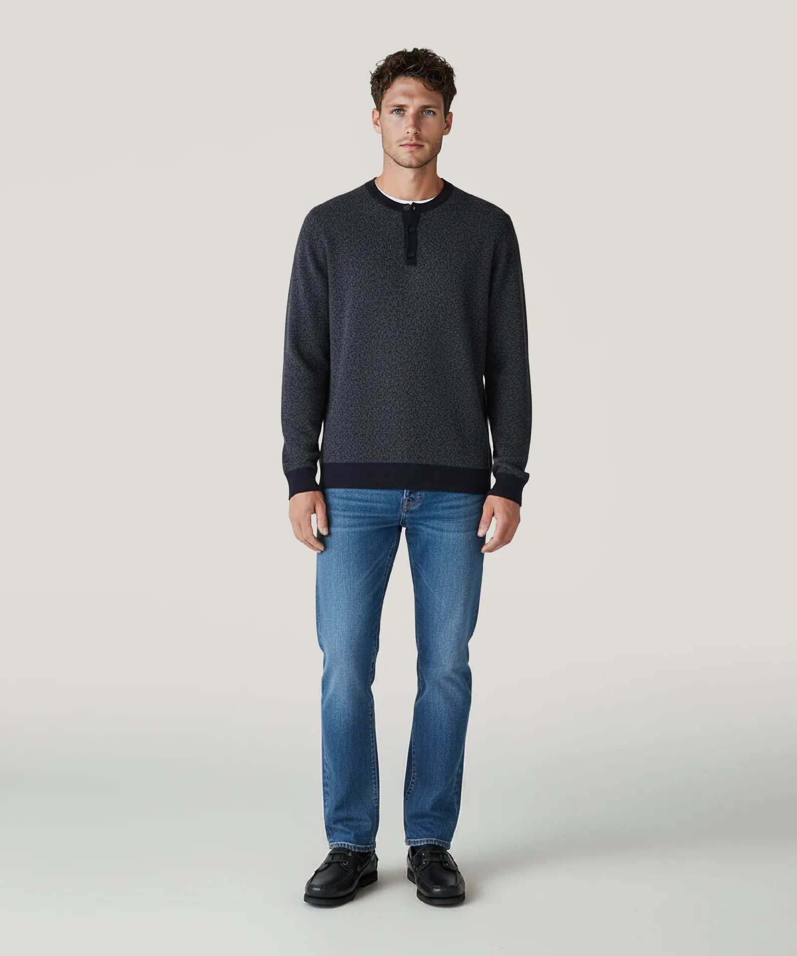 Luxe Cashmino Marled Henley Sweater sold by NAADAM product image thumbnail 2